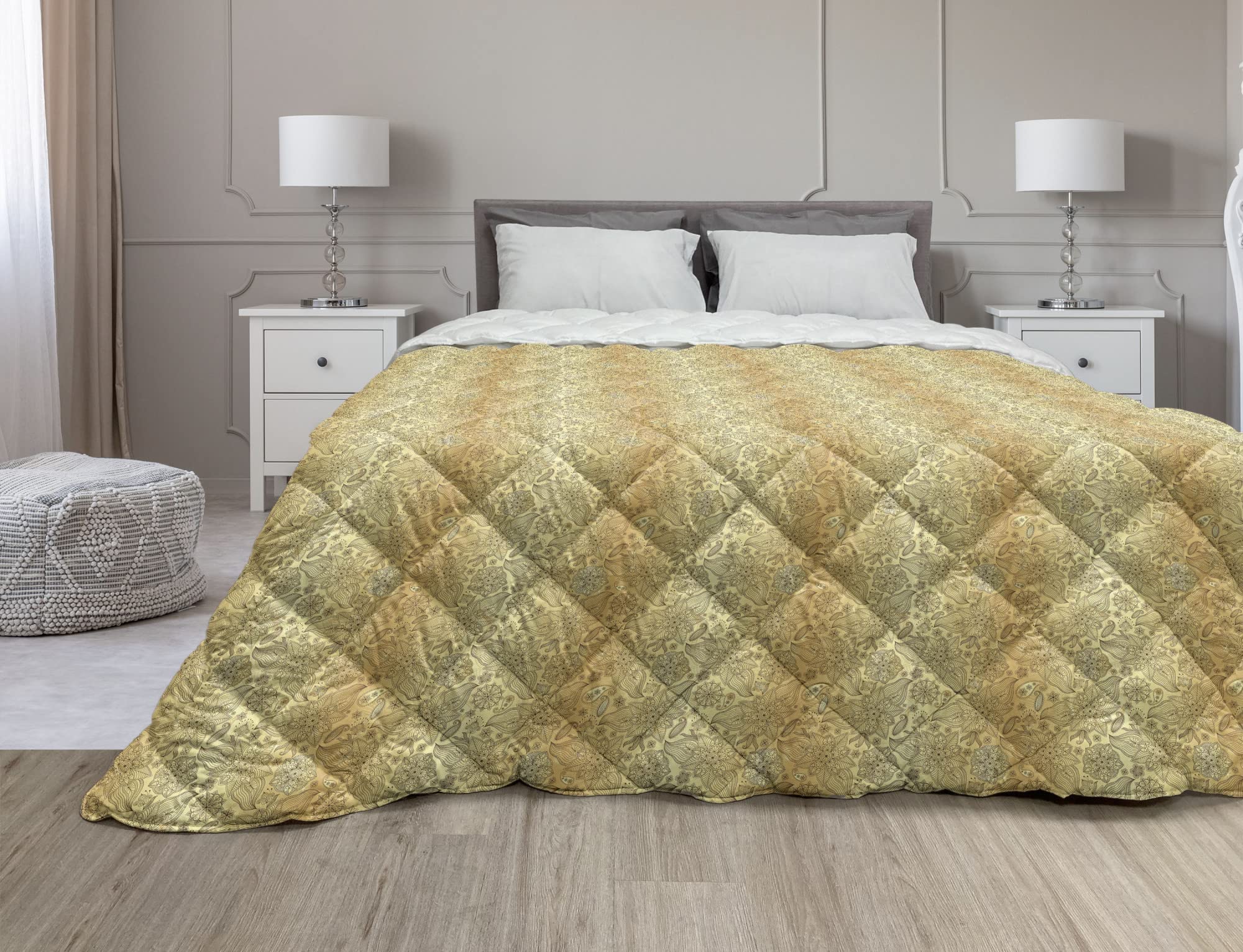 Ambesonne Mandala Comforter Queen Size - Paisley Botanical Design, All-Season Microfiber for Cozy Bedroom Decor