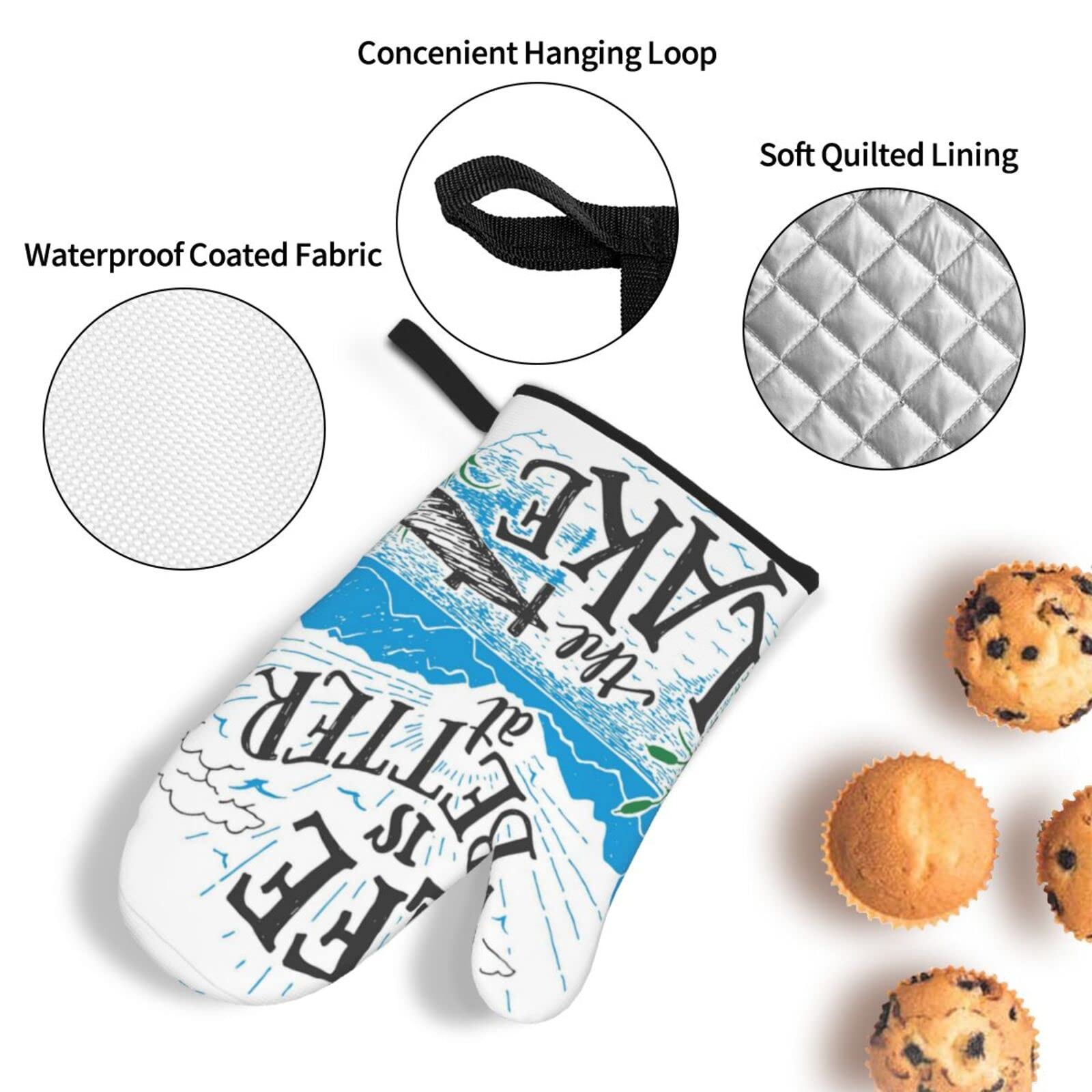 Heat Resistant Oven Mitts and Pot Holders Set of 4 - Non-Slip Kitchen Gloves for Grilling, Baking, Cooking & BBQ - Perfect for Lakeside, Pier, Mountain & Outdoor Cooking Adventures