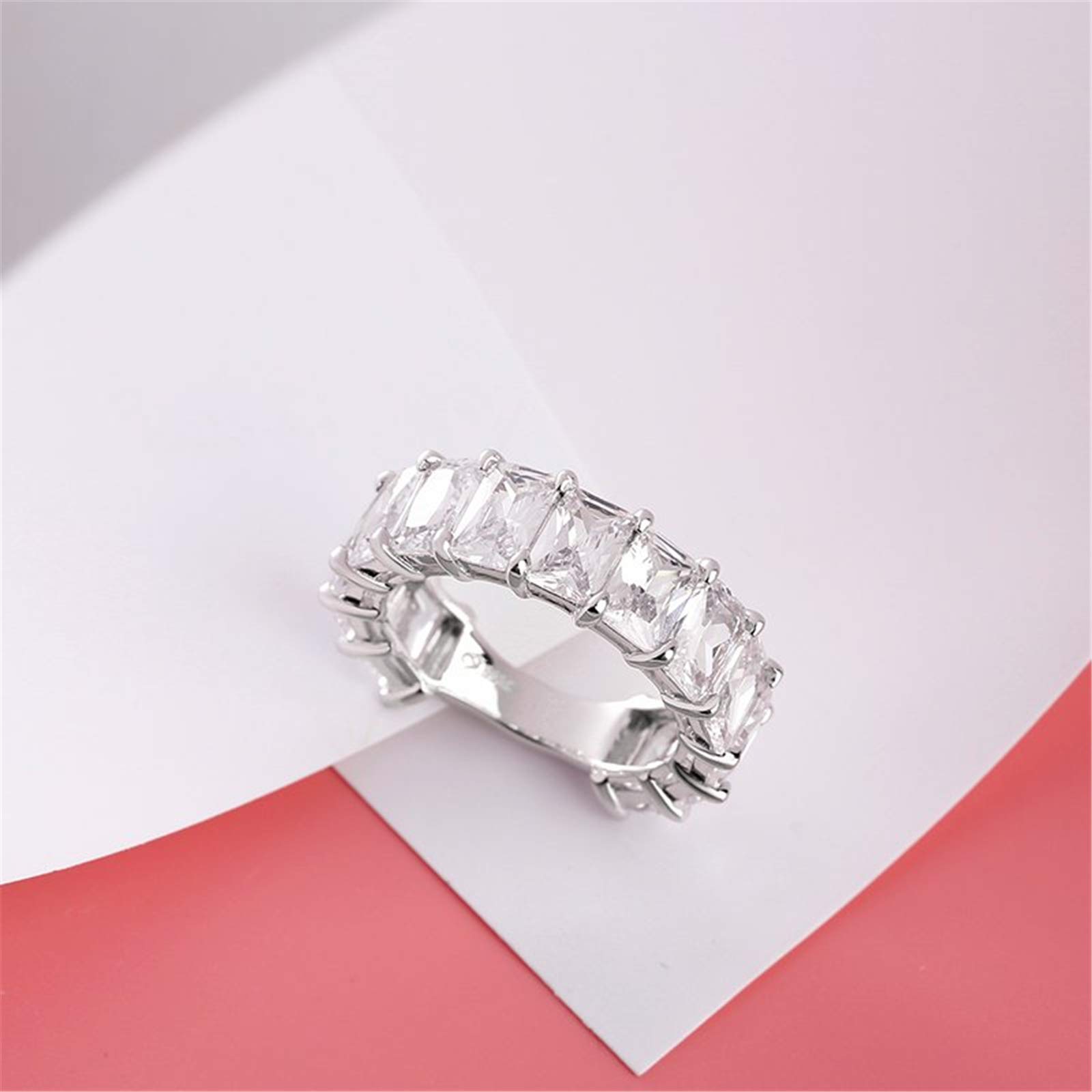 Jeulia Classic Radiant Cut Sterling Silver Women's Band Ring - Elegant Anniversary, Promise, Engagement & Wedding Jewelry for Her with Gift Box | Perfect for Christmas Gifts, Proposals & Special Occasions