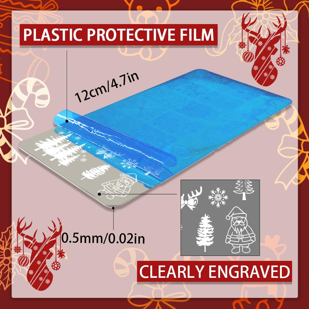 PandaHall Winter Christmas Nail Art Plates Set - 3PCs Reusable DIY Nail Design Templates for Holiday Manicures, Perfect for Christmas Parties & Gift Giving
