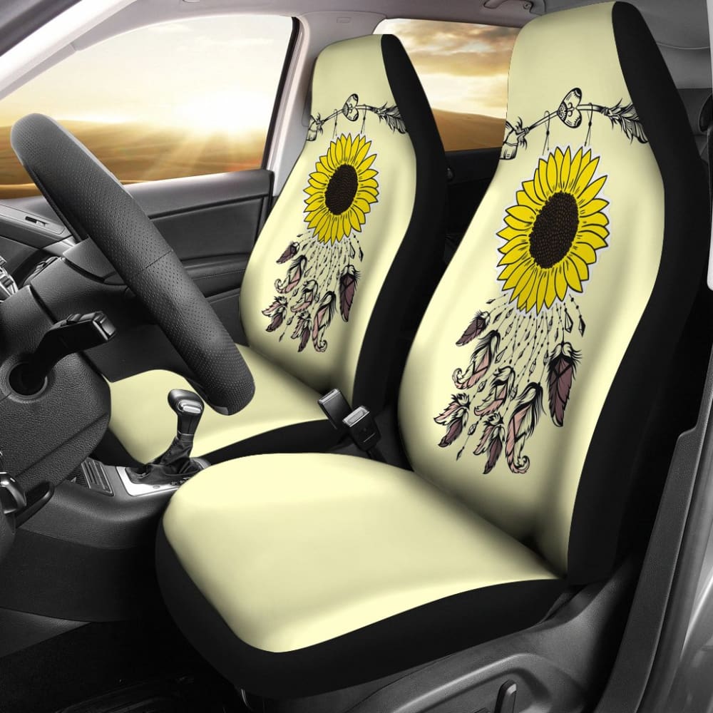 Stylish Sunflower Native American Pattern Car Seat Covers - Light Yellow Background for Cars, SUVs & Trucks | Perfect Gift Idea for Home & Travel Comfort