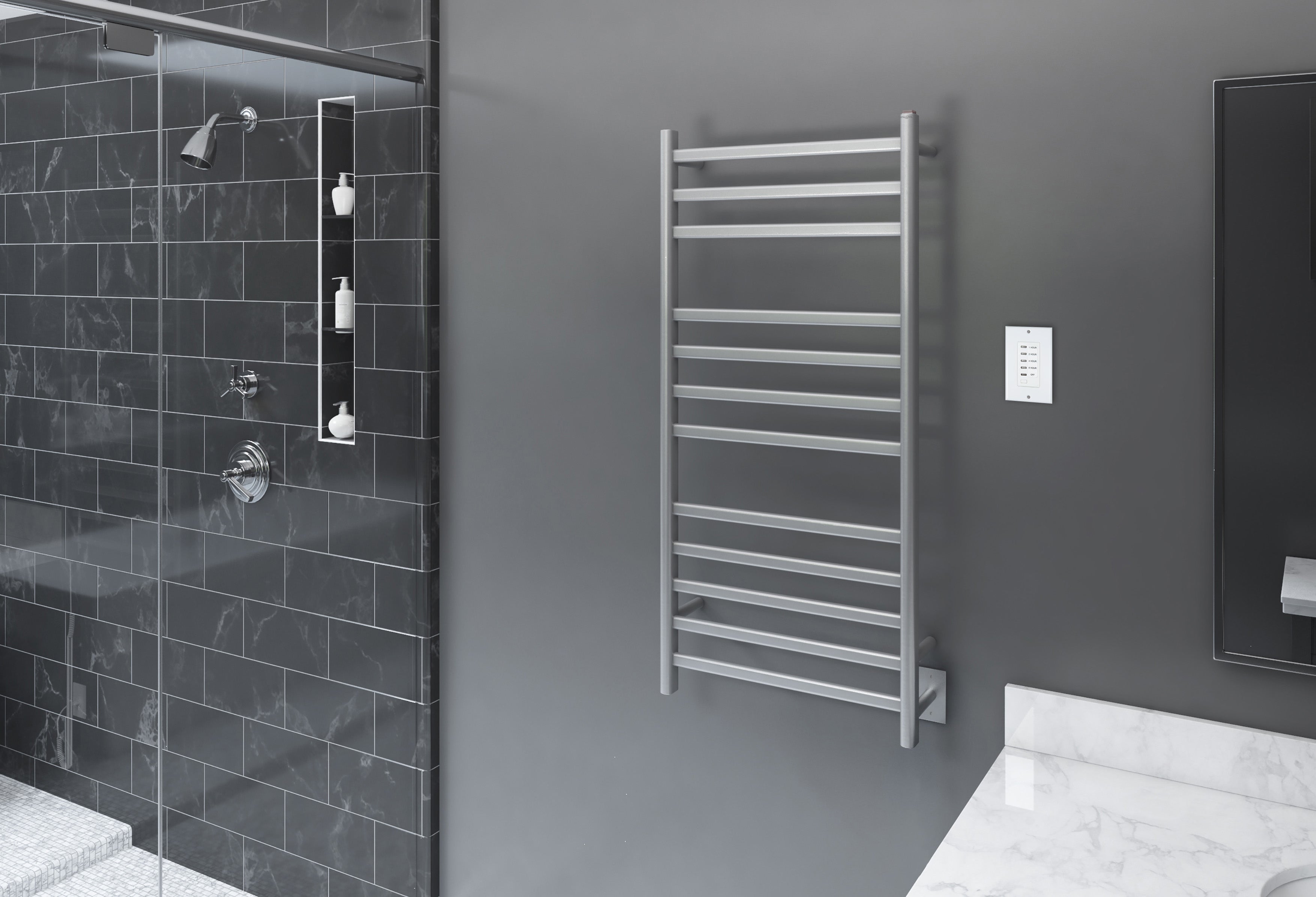 Prima Dual XL 12 Bar Hardwired & Plug-in Electric Towel Warmer - Brushed Stainless Steel with Wall Timer - Perfect for Bathrooms, Spas & Luxury Hotels