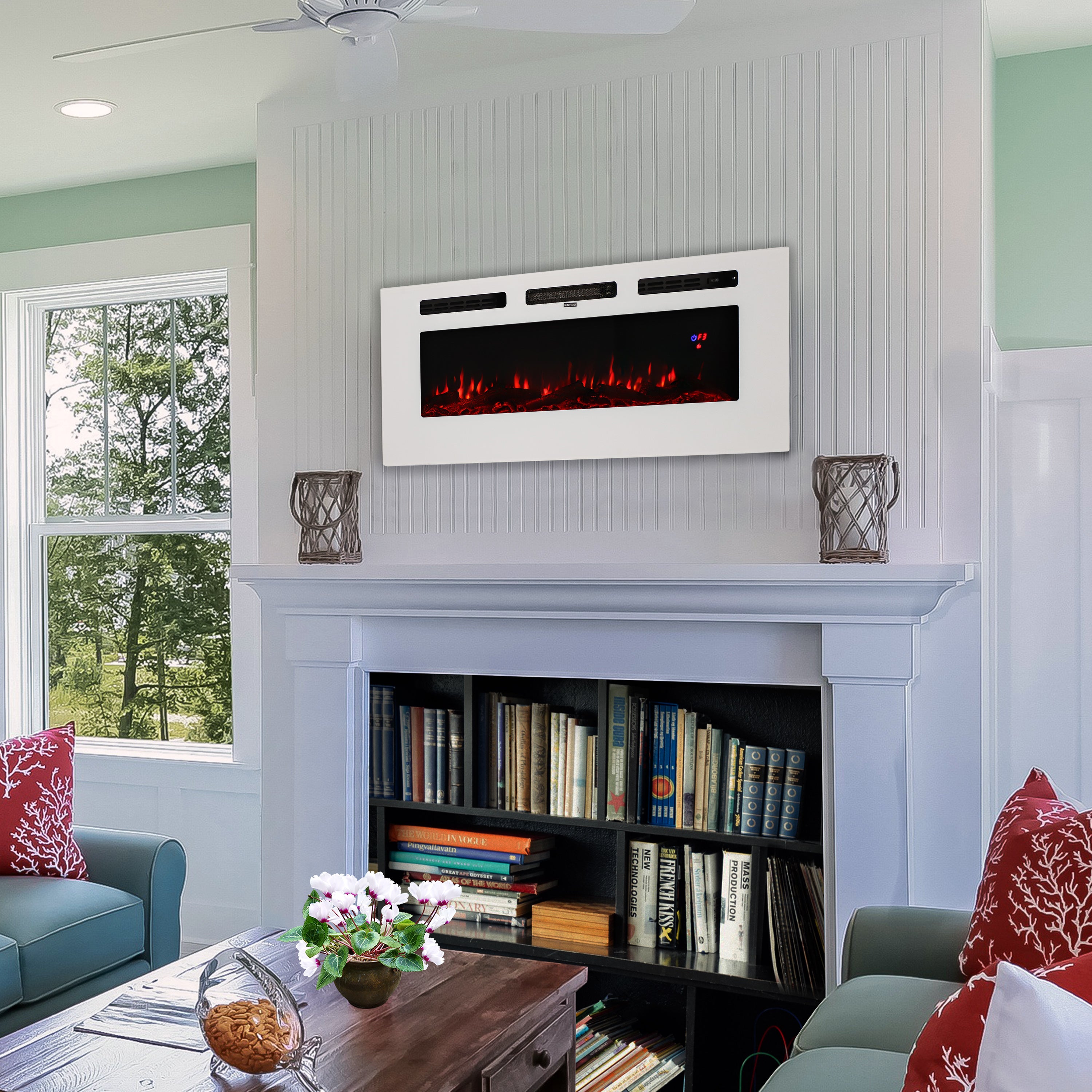 Sunnydaze Elegant Indoor Electric Fireplace - Realistic Flame Effect, Energy Efficient, Perfect for Living Room, Bedroom & Office Heating
