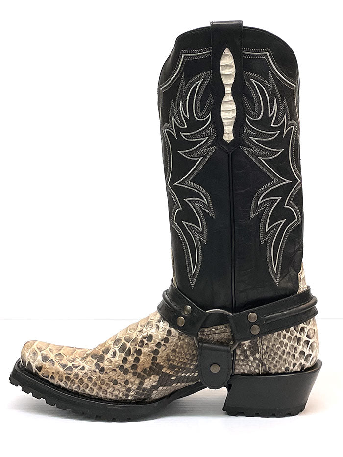 Roper Men's Bandit Harness Square Toe Python Boots - White Cowboy Boots for Western Riding, Country Music Festivals & Casual Wear