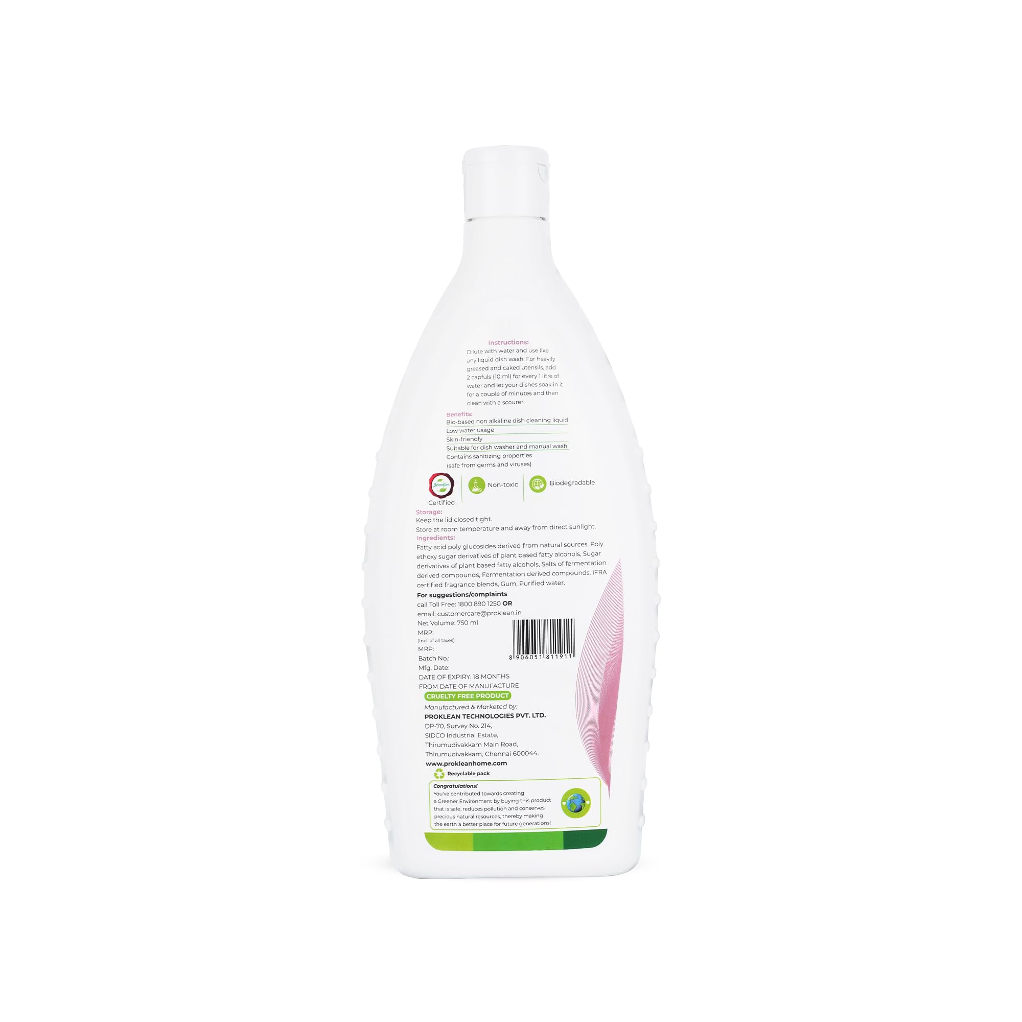 **Proklean ProDish Wash Liquid Gel – Herbal Dishwasher Detergent for Kitchen Utensils | Removes Burnt-On Food & Odor | Eco-Friendly & Non-Toxic (750ml) – Perfect for Daily Dishwashing & Deep Cleaning**
