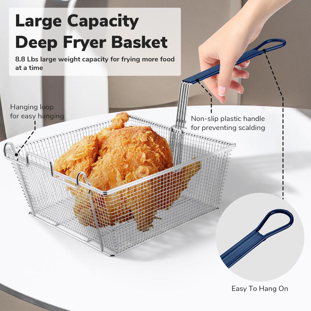 TheLAShop 13-Inch Large Fryer Basket Replacement - 8.8 lbs Capacity - Perfect for Commercial Deep Fryers & Home Kitchen Use