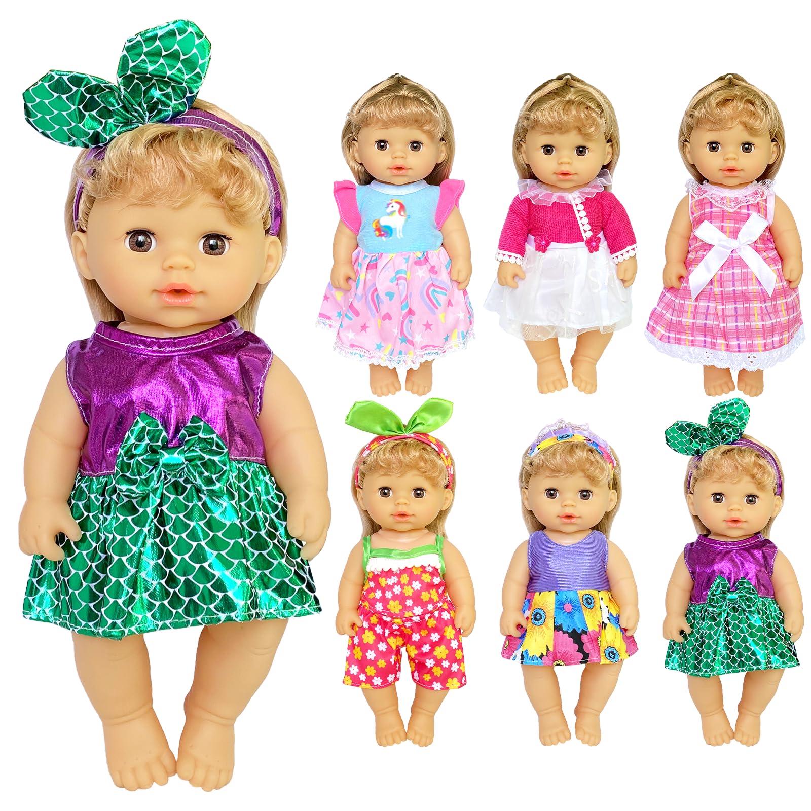 6 Sets Baby Doll Clothes for 10-12 Inch Girl Dolls - Cute Outfits & Accessories - Perfect for Dress Up, Role Play & Collectible Dolls