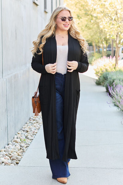 Basic Bae Full Size Open Front Long Sleeve Cover Up - Lightweight Beach Kimono for Women, Summer Swimwear Coverup, Boho Chic Loungewear for Pool, Vacation, and Resort Wear