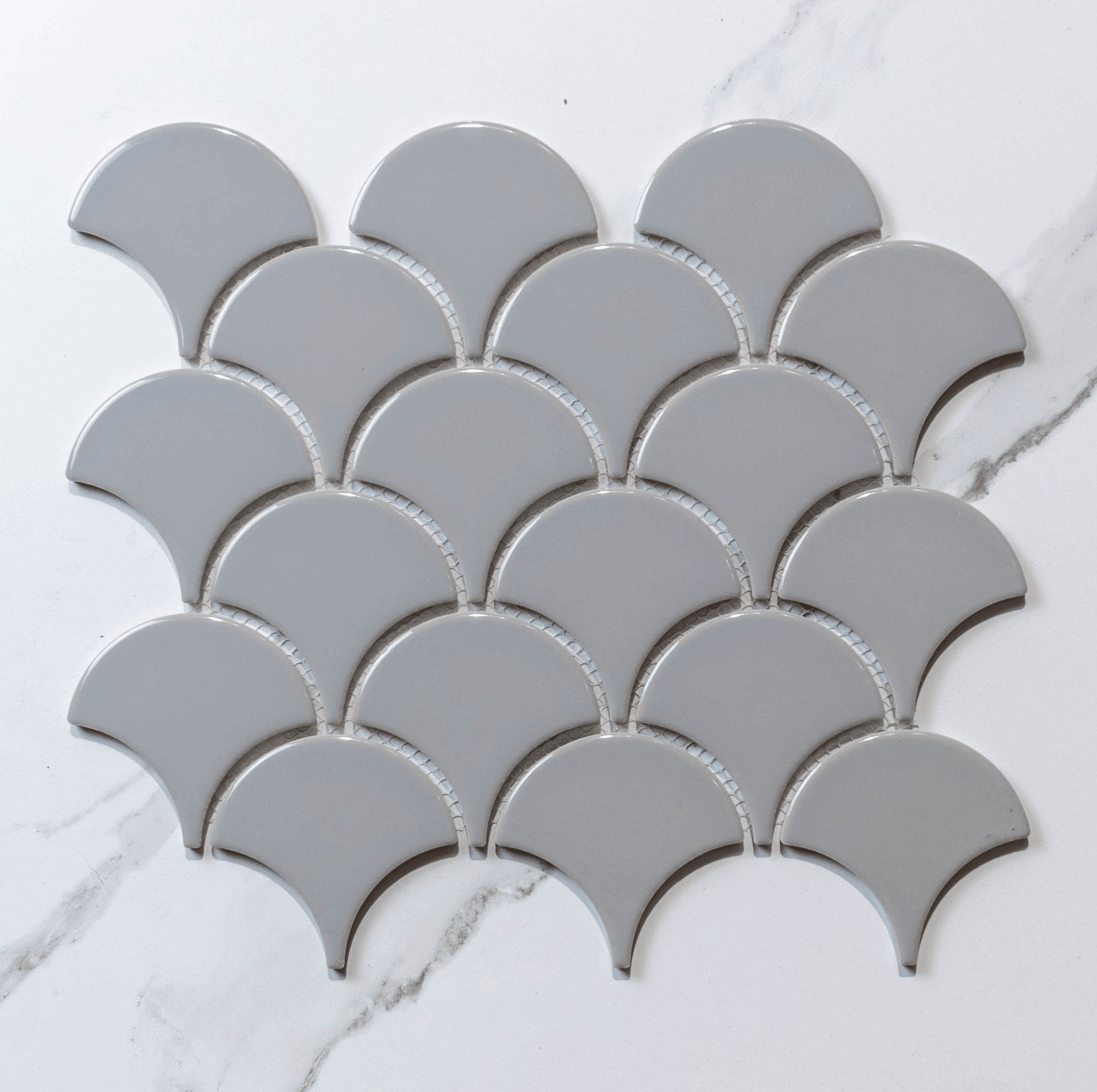 Premium Crystal Grey 74.5x70 Gloss Fish Scale Tile (Per Sheet) - Perfect for Bathroom Backsplash, Kitchen Accent Wall & Modern Interior Design