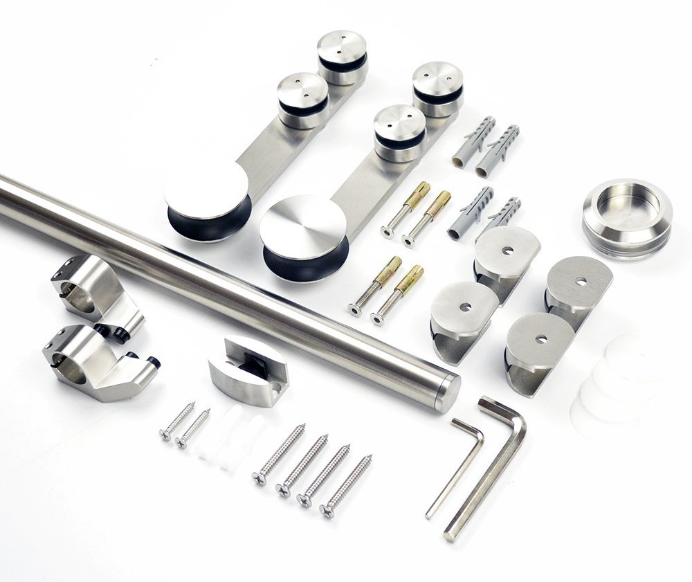 DIYHD 6FT Stainless Steel Glass Sliding Door Hardware Kit - Easy Installation Barn Door Track System for Stud Walls | Perfect for Closet Doors, Room Dividers & Modern Interior Design