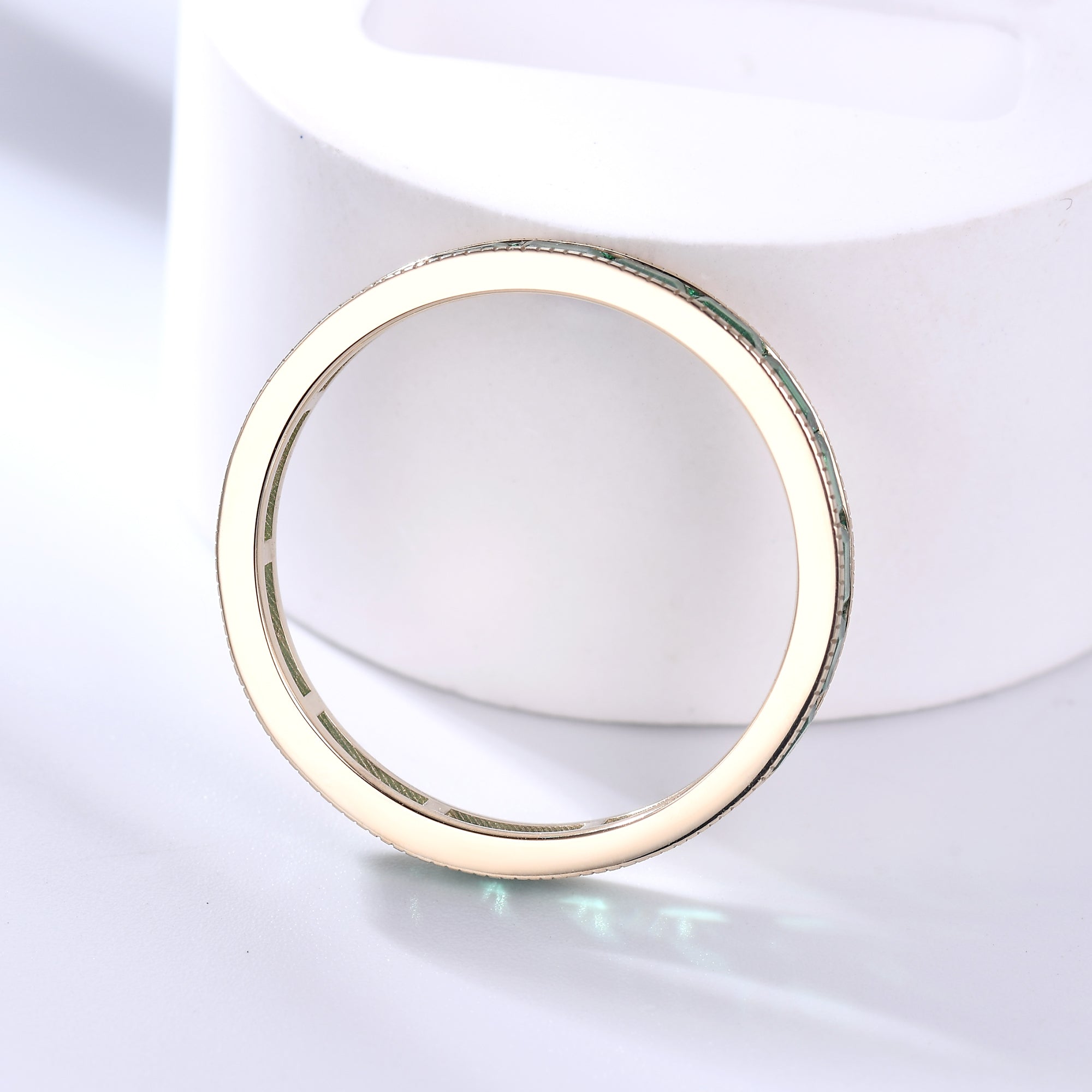 Milgrain Baguette Emerald Wedding Band - Full Eternity Ring for Women | Elegant Bridal Jewelry, Anniversary Gift & Engagement Ring Alternative | Perfect for Weddings, Proposals & Special Occasions