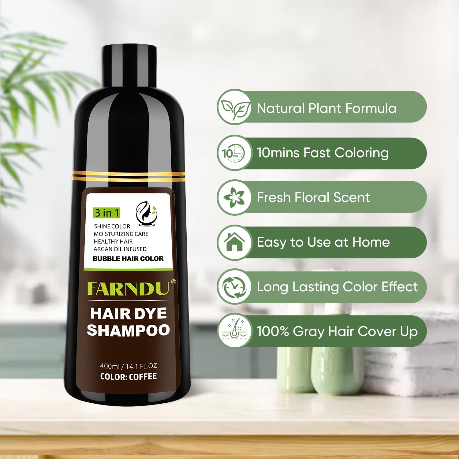 Coffee Hair Dye Shampoo - Natural Hair Color & Growth Treatment for Damaged Hair | At-Home Coloring & Repair for Men & Women