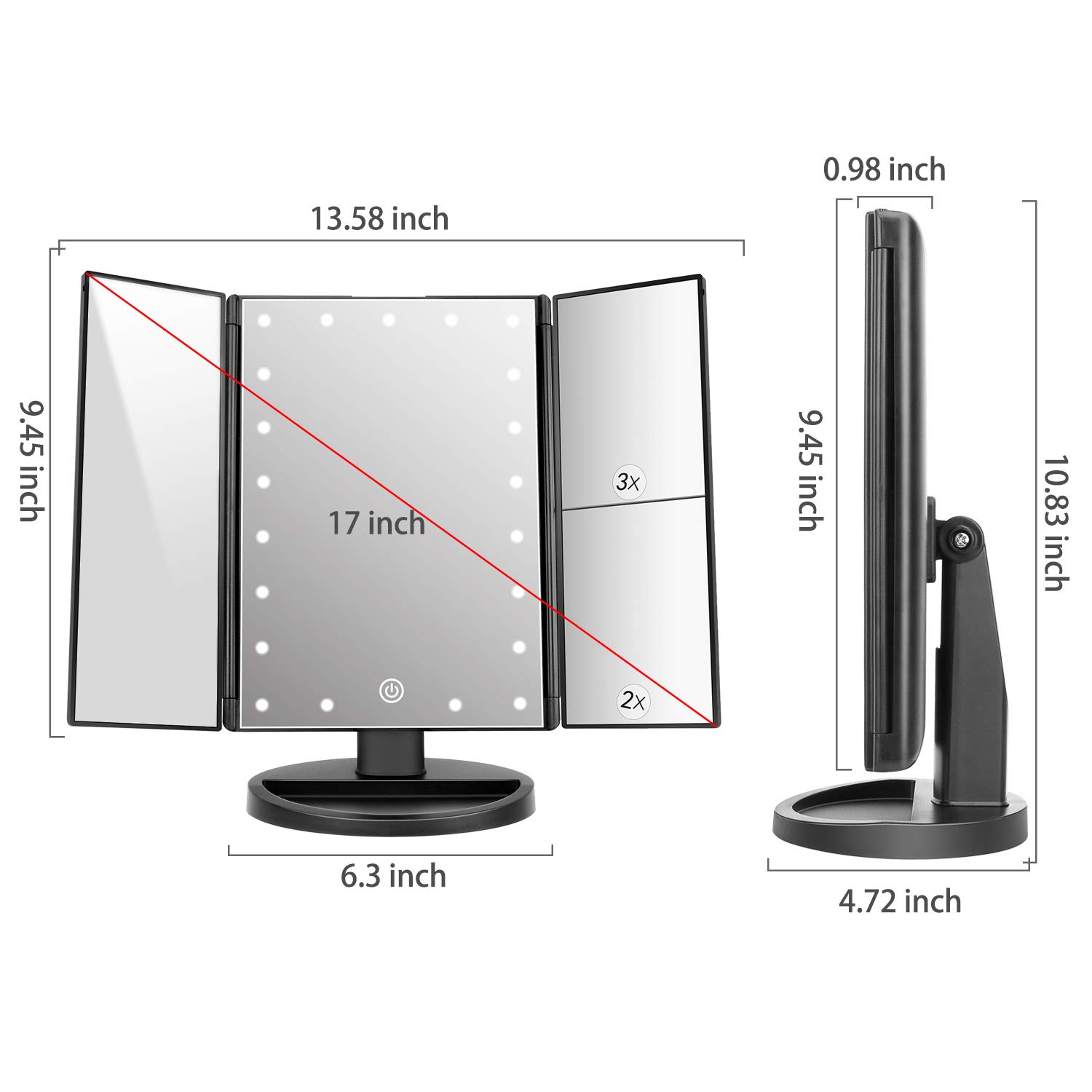 Deweisn LED Vanity Mirror - 21 Lights, Touch Screen, 3X Magnification for Makeup & Travel