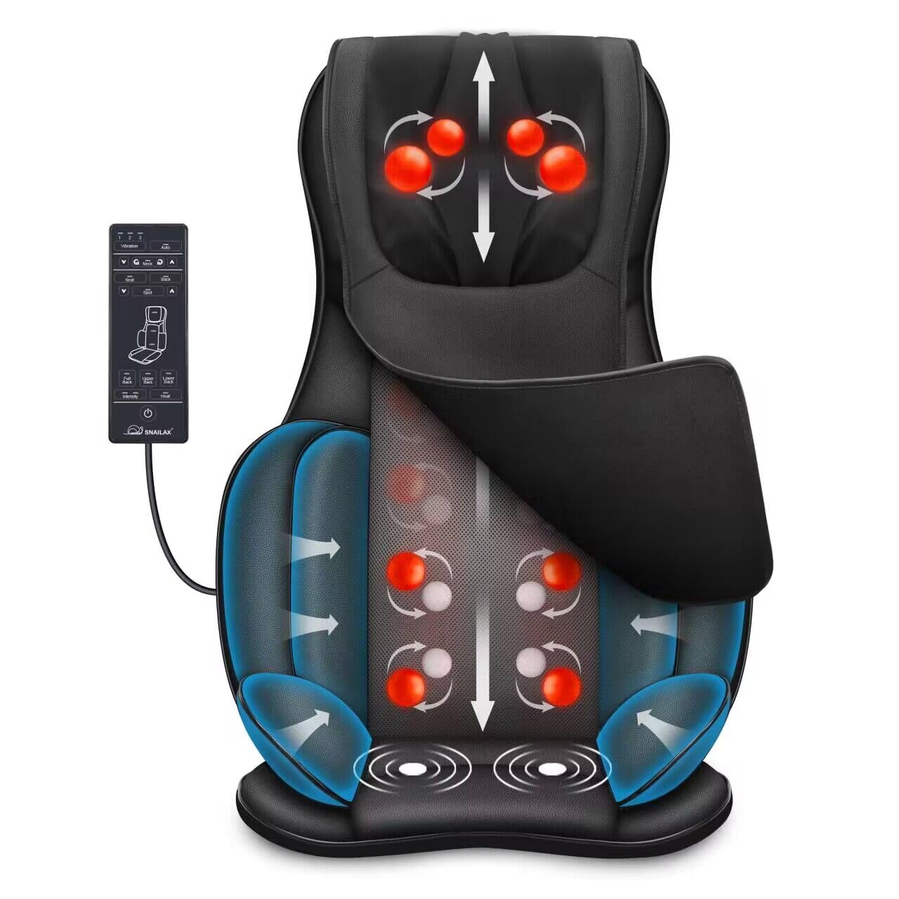 Snailax Neck and Back Massager with Heat - Shiatsu Kneading & Compression Full Body Massage Chair Pad - Portable Seat Massager for Home, Office & Car Relaxation