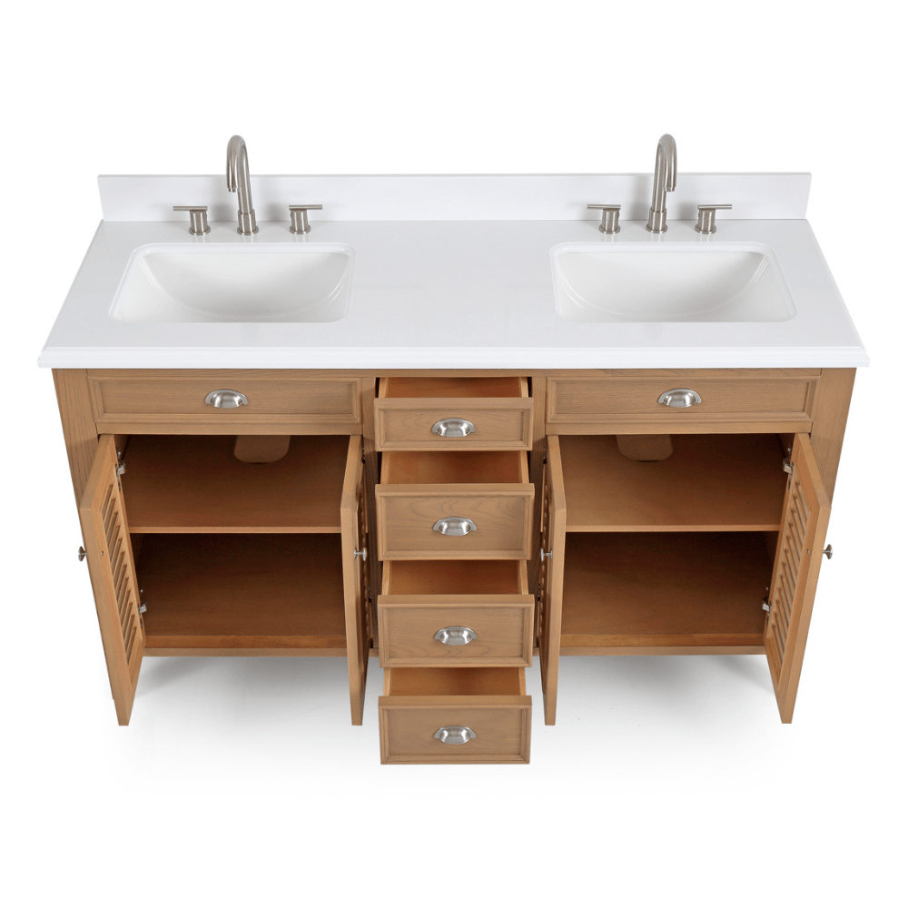 60 Inch Modern Double Sink Wooden Bathroom Vanity with White Quartz Countertop - Perfect for Master Bathroom Renovation and Luxury Home Decor
