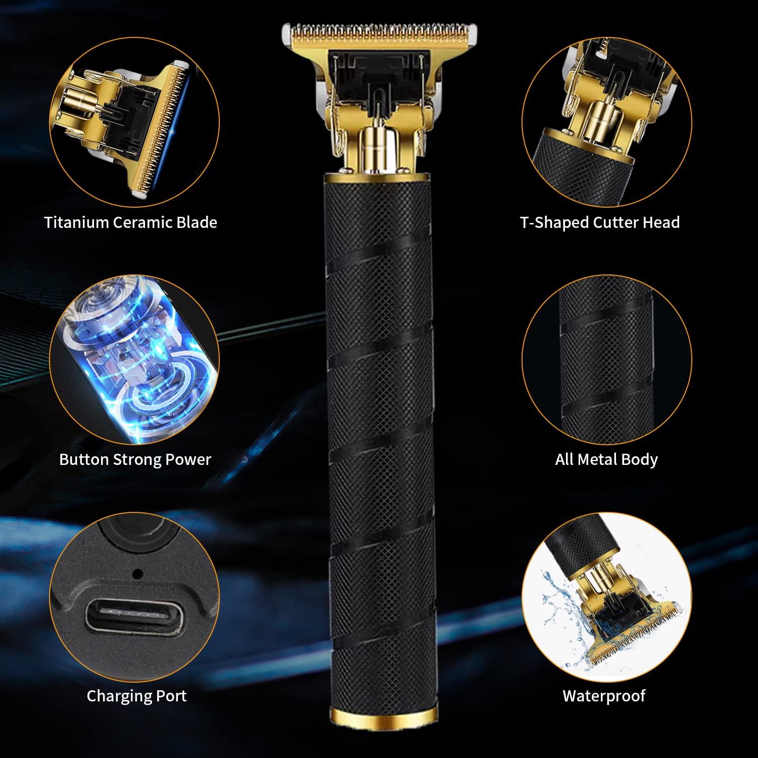 Professional Cordless Hair Trimmer for Men - Electric Beard & Hair Clipper with Zero Gap T-Blade, 5 Guide Combs & Grooming Kit (Black) - Perfect for Home Barbering, Beard Styling & DIY Haircuts