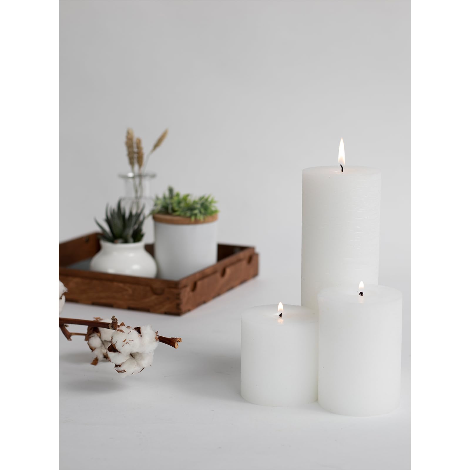 CANDWAX 3-Piece Unscented White Pillar Candles Set (3