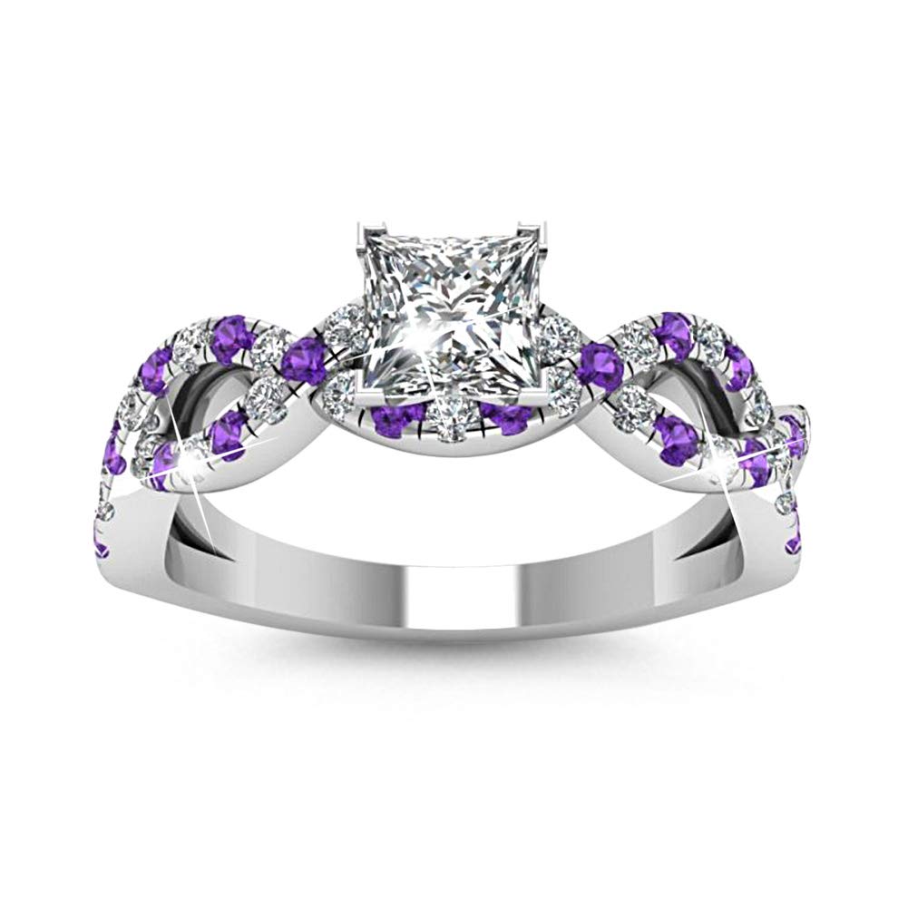 Jeulia 2.5 Carat Princess Cut Wedding Band Ring for Women - 925 Sterling Silver Twisted Eternity Ring with Birthstone - Engagement, Anniversary, Promise Ring - Perfect Gift with Jewelry Box for Bridal, Valentine's Day & Special Occasions