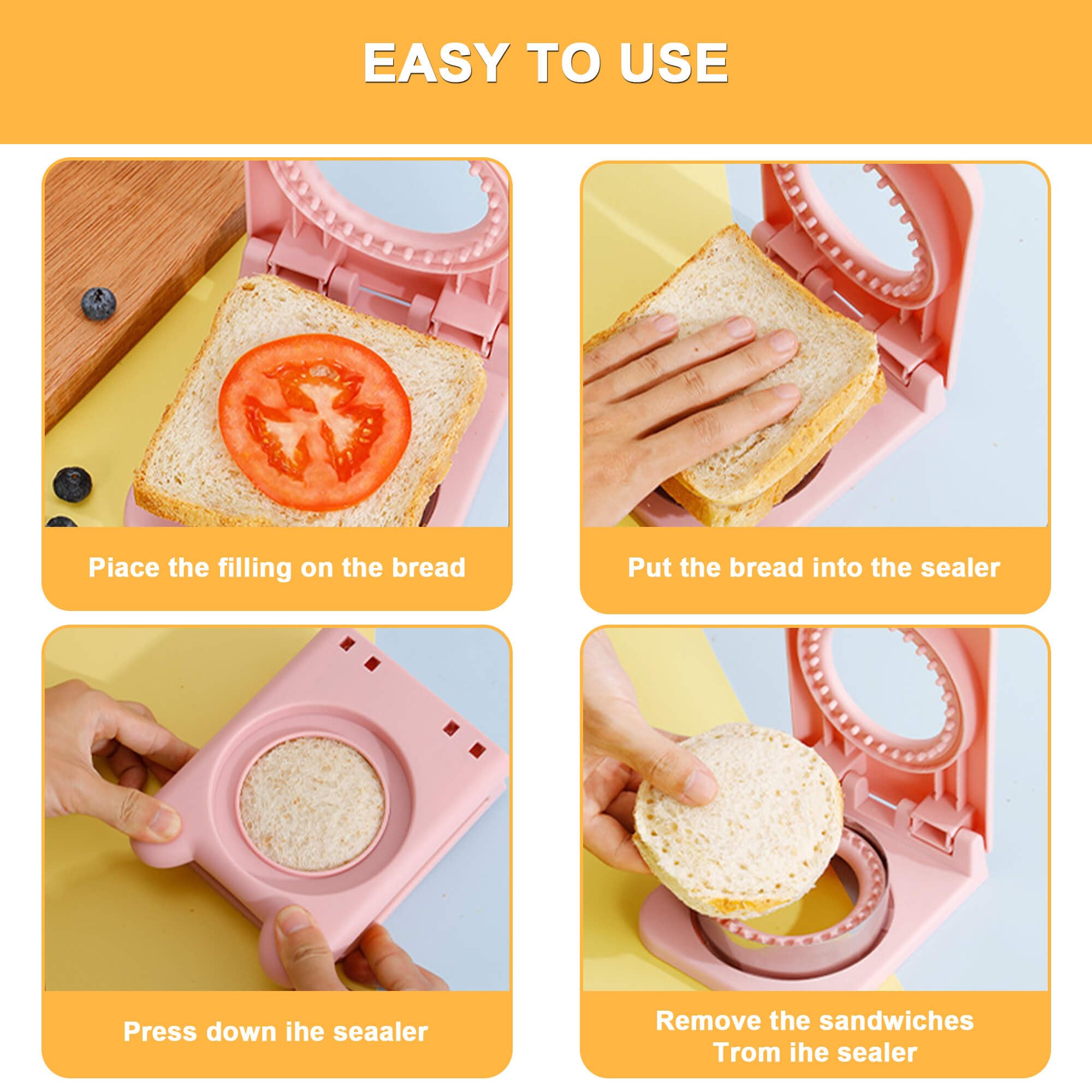 2-in-1 Sandwich Cutter and Sealer for Kids - Uncrustables Maker, Fun Lunchables Tool, Square Pocket Sandwich Cutter - Perfect for School Lunches, Picnics & Family Snacks