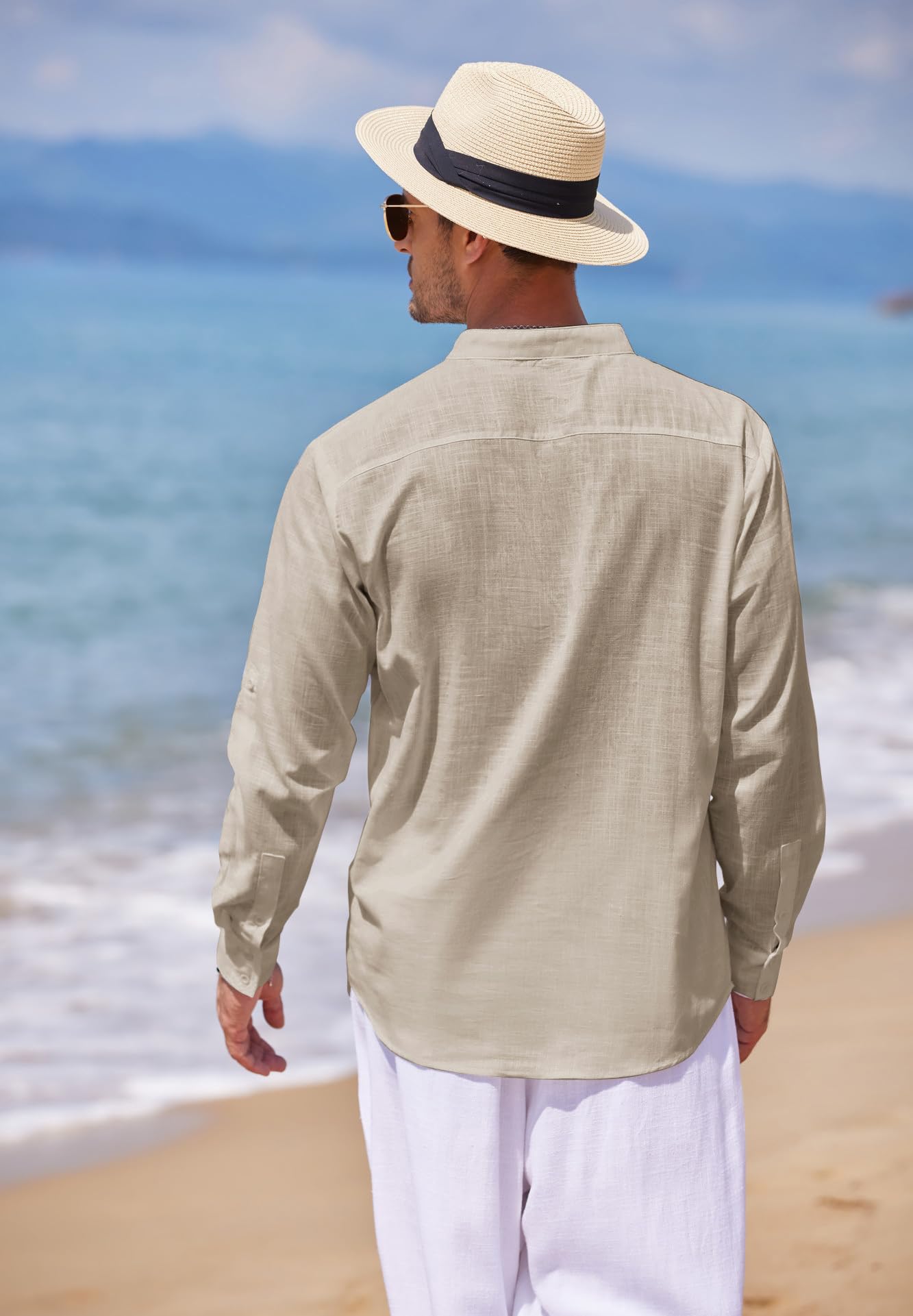 COOFANDY Men's Cotton Linen Henley T-Shirt - Long Sleeve Casual Shirt for Beach, Summer & Boho Style | Breathable & Comfortable Hippie Shirt for Outdoor, Music Festivals & Relaxation