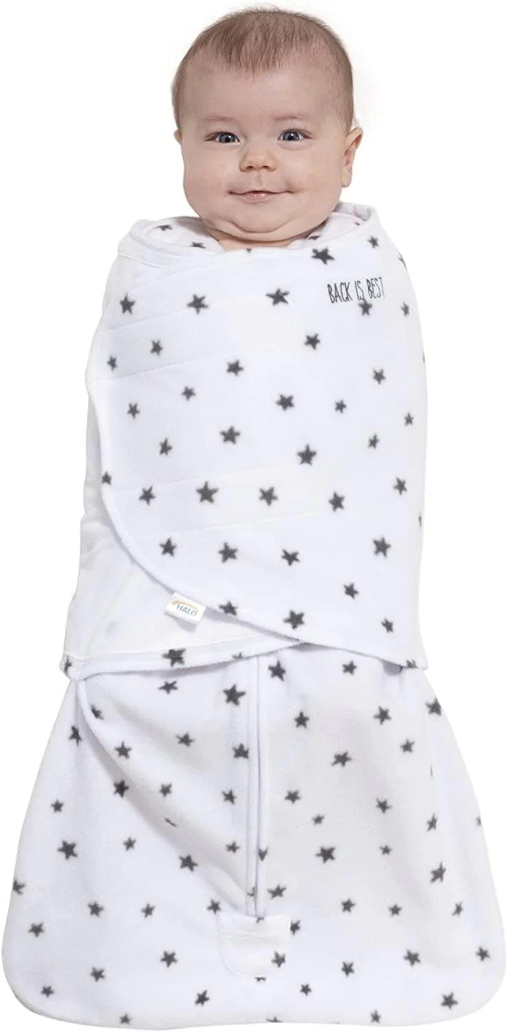 Halo Micro Fleece Sleepsack Swaddle (3.0 TOG) - Charcoal Stars - Ultra Soft Baby Swaddle Blanket for Newborns & Infants - Perfect for Nursery, Bedtime & Winter Sleepwear