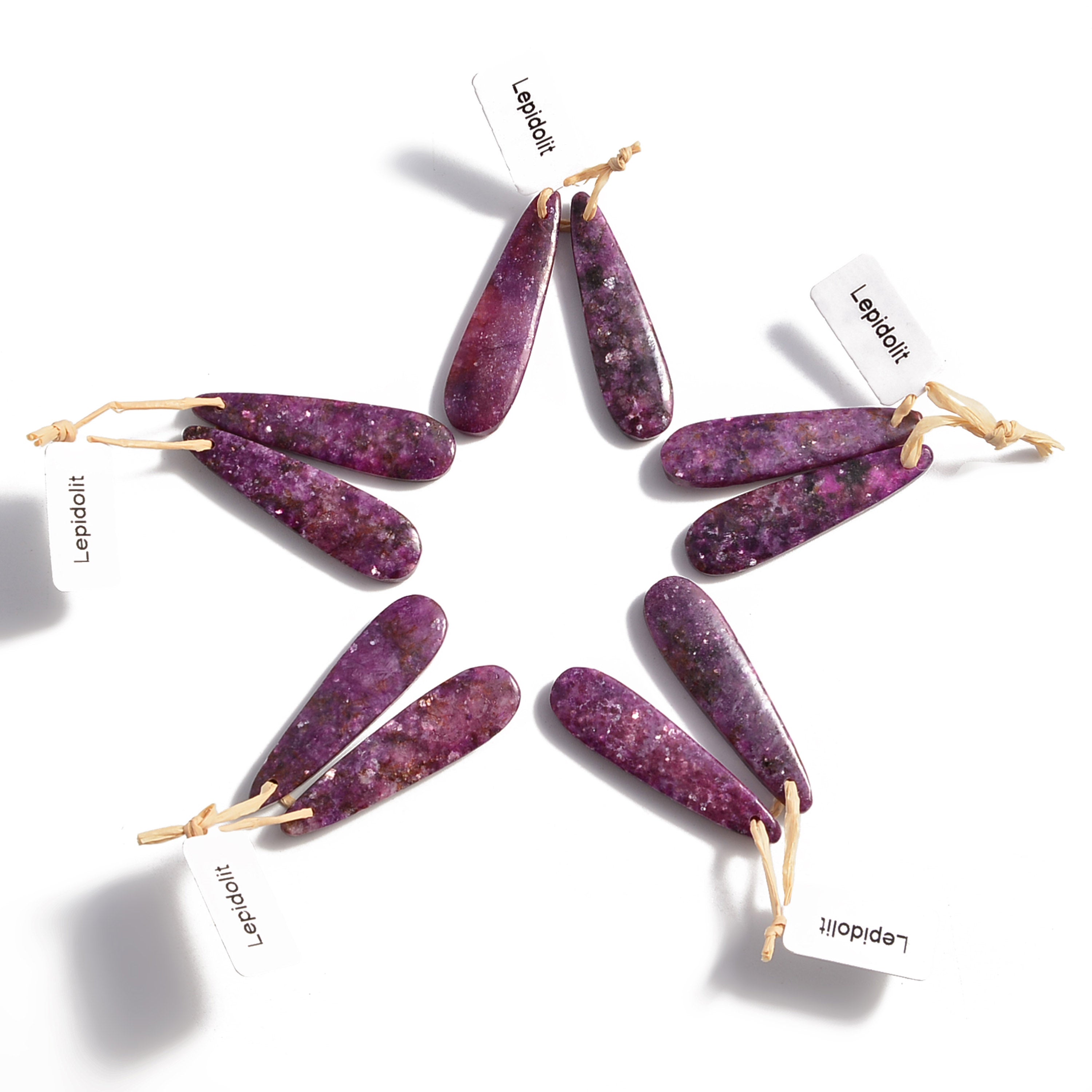 Purple Lepidolite Pendant Earrings - Teardrop Shape 12x46mm Healing Crystal Jewelry (1 Pair) for Meditation, Energy Balancing & Spiritual Gifts