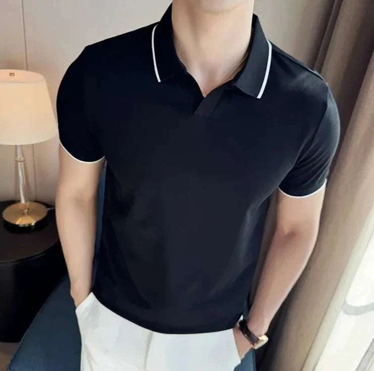 British Slim Fit Summer Polo Shirt for Men - Breathable Cotton Casual Short Sleeve Tee - Perfect for Golf, Office & Outdoor Activities