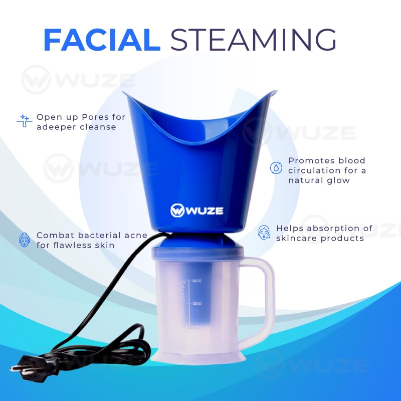 Wuze 3-in-1 Steamer for Cold, Cough & Nasal Congestion Relief - Facial Steamer, Vaporizer & Steam Inhaler for Adults & Kids (Blue) - Perfect for Home, Travel & Office Use