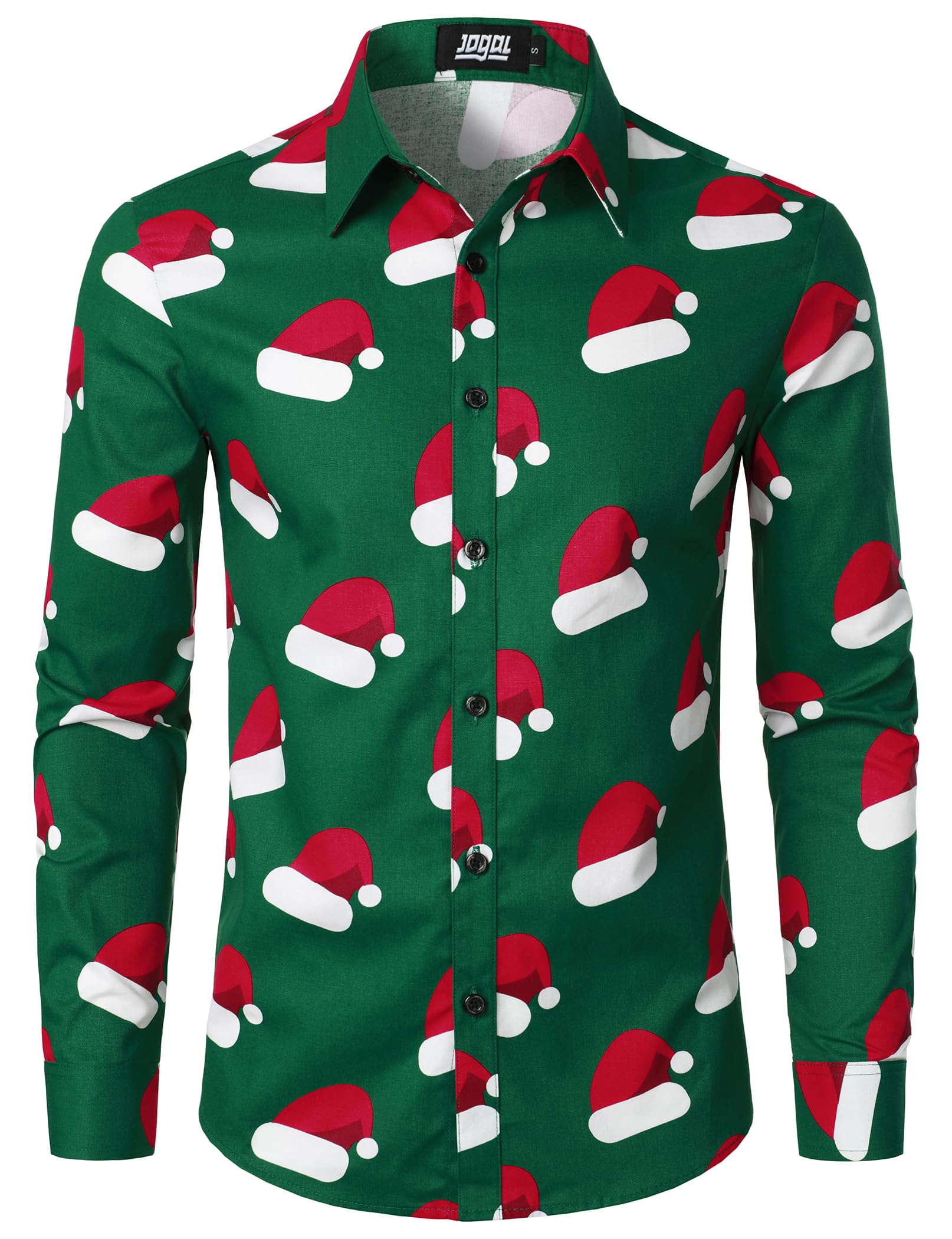 JOGAL Men's Christmas Shirts - Santa Claus Holiday Party Long Sleeve Button Down Shirt for Xmas, Festive Gatherings & Office Dress Up