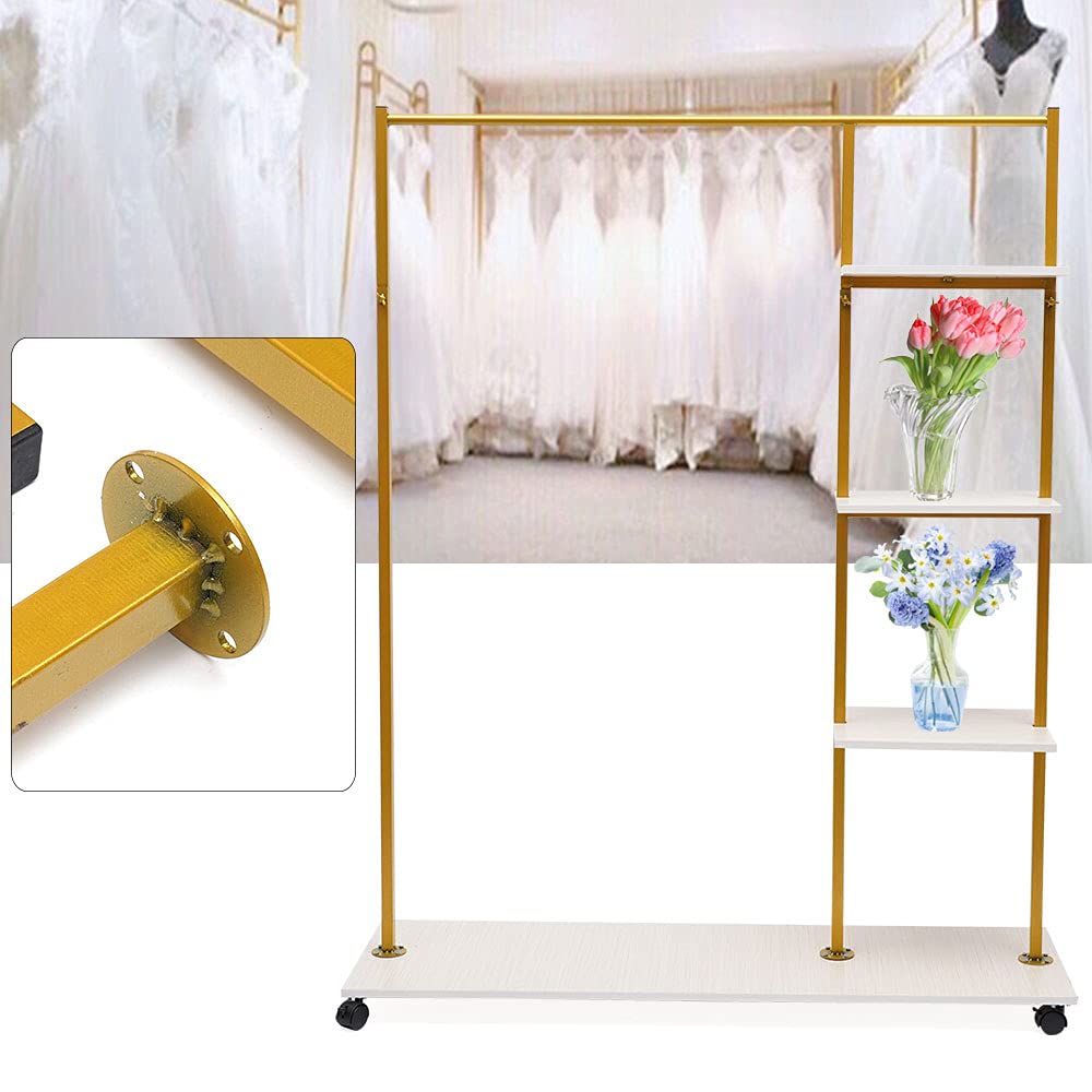 TBVECHI Heavy Duty Gold Garment Rack with Wheels - Industrial Strength Clothes Hanger for Bedroom, Closet & Retail Store | Perfect for Clothing Storage, Display & Organization in Homes, Boutiques & Shopping Malls