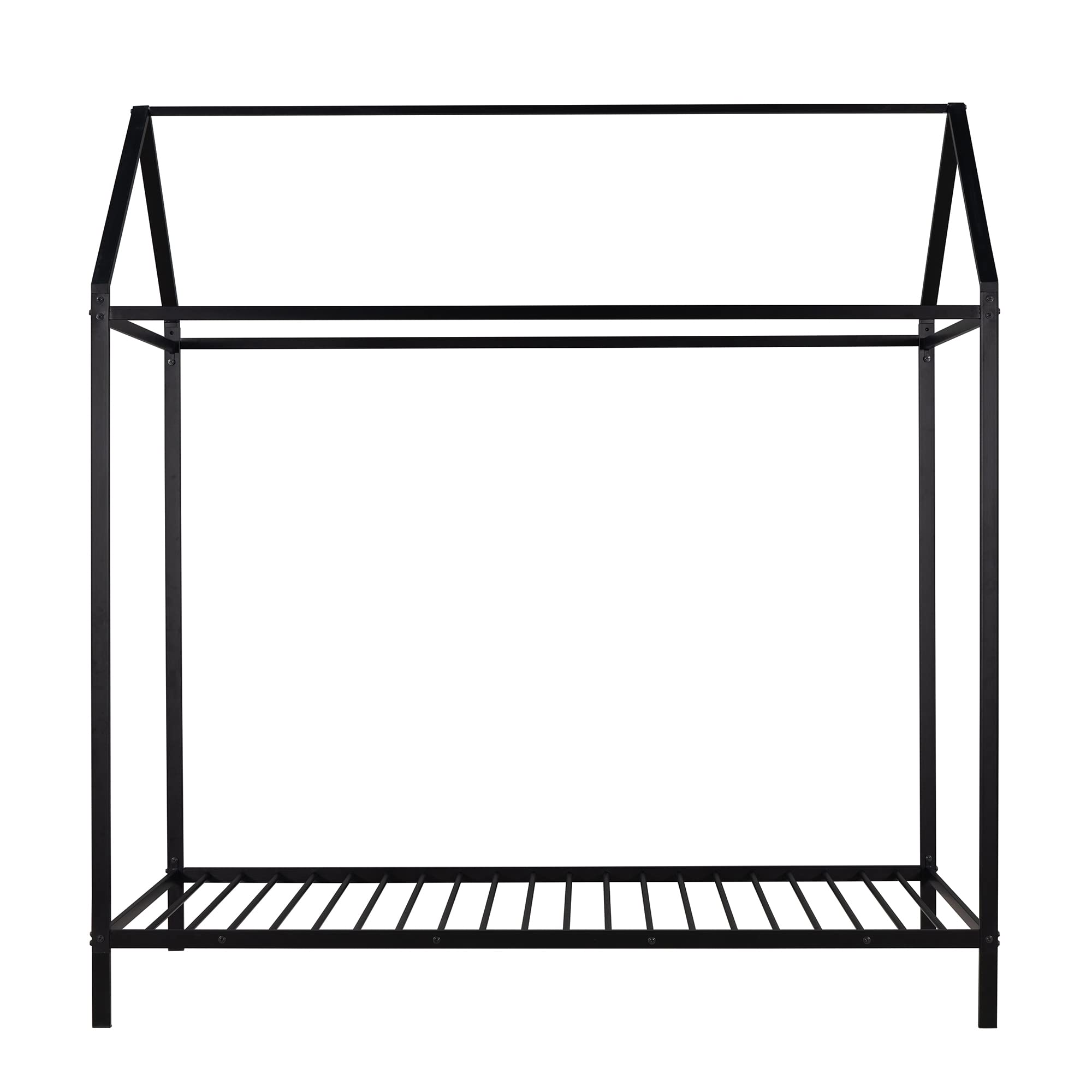 Knocbel Metal Twin Canopy Bed Frame - Low Profile Platform Bed with 20-Slat Support, 350lbs Weight Capacity - Black - Perfect for Kids Rooms, Guest Bedrooms & Small Spaces