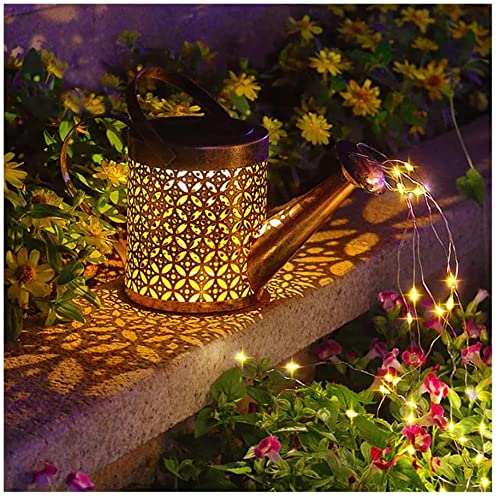 Solar Powered LED Christmas Lights - Watering Can Shower Lights & Metal Lantern with Bracket - Outdoor Retro Decoration for Garden, Patio, Pathway, Yard, Courtyard - Perfect for Holiday Decor, Bedroom Gifts & Landscape Lighting