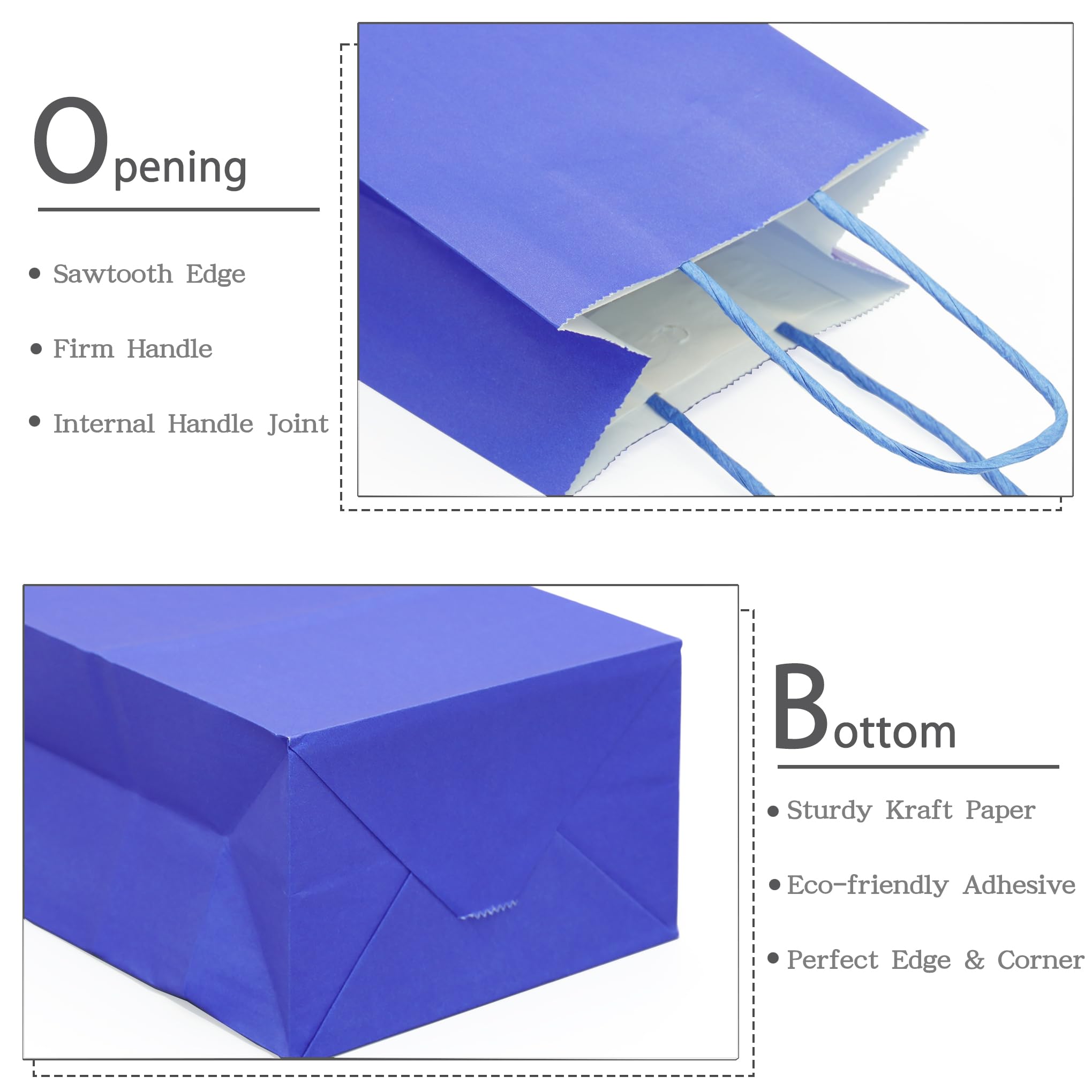 AZOWA 12-Pack Royal Blue Gift Bags with Handles - Medium Kraft Paper Bags (7.5