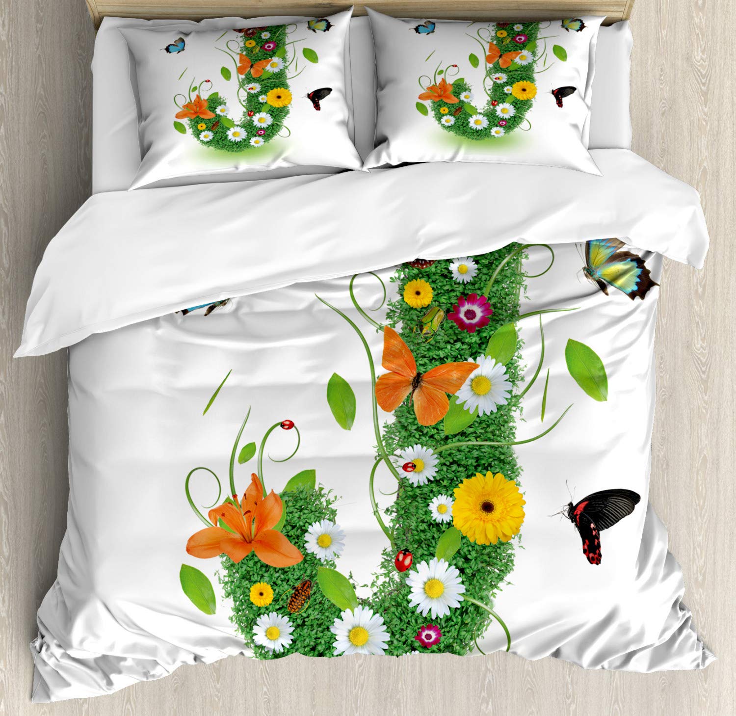 Ambesonne Floral Butterfly Duvet Cover Set - 3 Piece California King Bedding with 2 Pillow Shams, Vivid Petals & Nature Inspired Design, Multicolor | Perfect for Master Bedroom, Guest Room & Bohemian Home Decor
