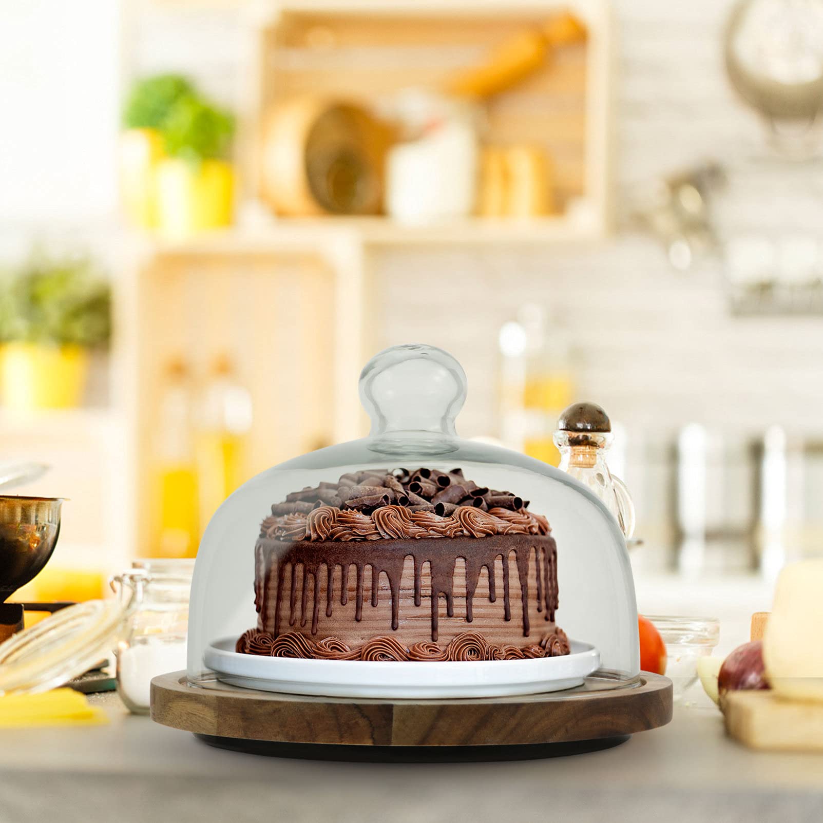 Premium Glass Cake Cover with Tray - Hemoton 12-Inch Clear Cake Dome for Cupcakes, Desserts & Pastries - Perfect for Bakeries, Parties & Kitchen Display