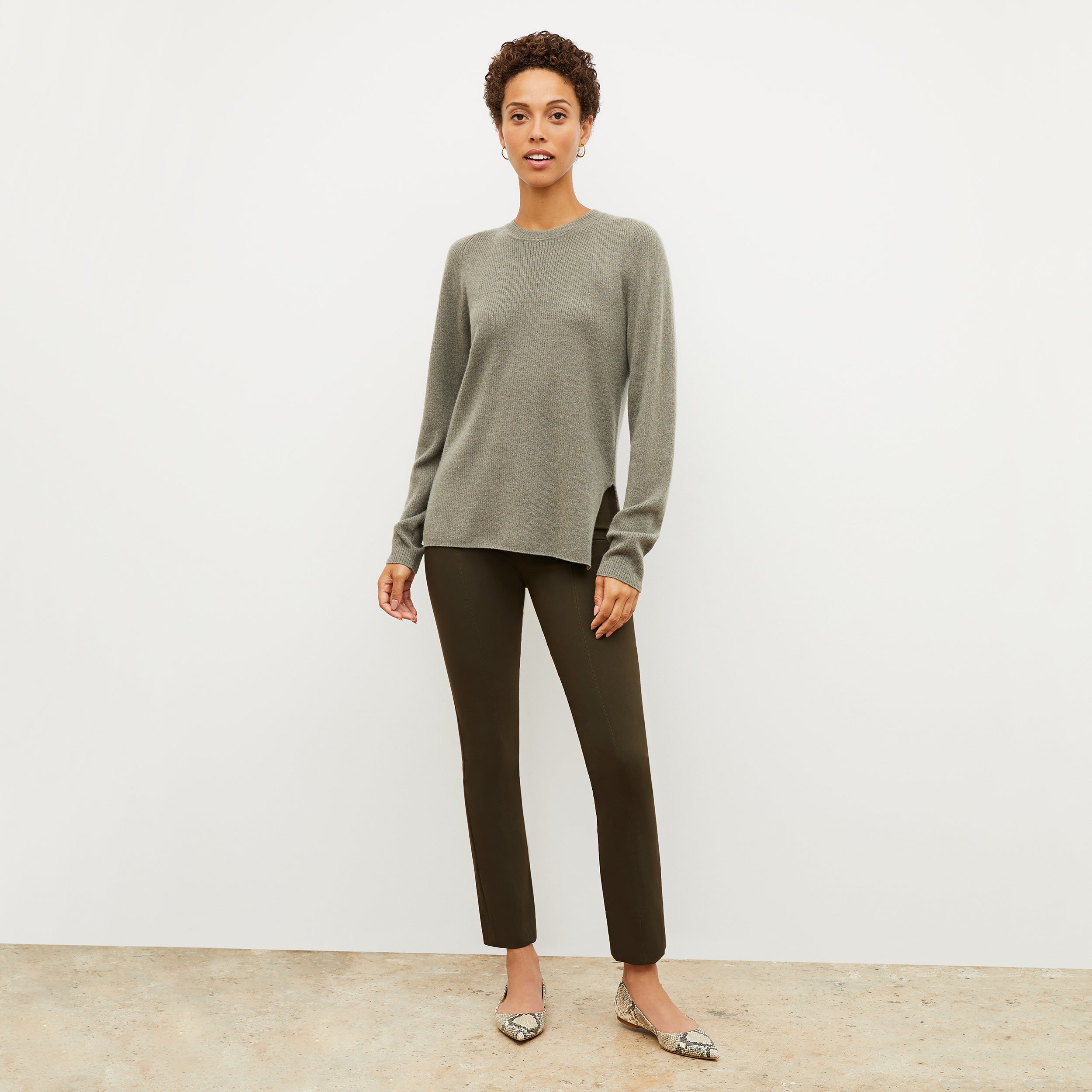 Foster Cigarette Pants for Women - PowerStretch High Waist Slim Fit Trousers in Dark Olive | Perfect for Work, Travel & Outdoor Activities