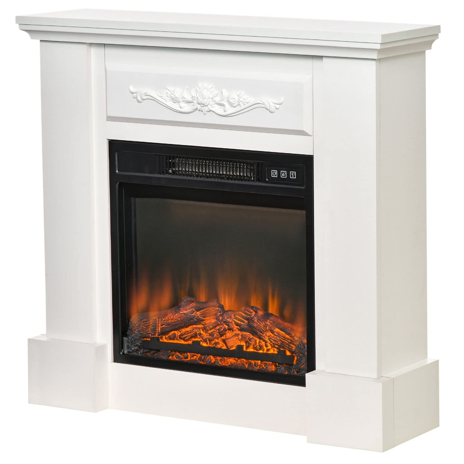 GXP Freestanding Electric Fireplace Heater with Wood Mantel - White Firebox for Living Room, Bedroom & Office | Energy Efficient Indoor Heating Solution