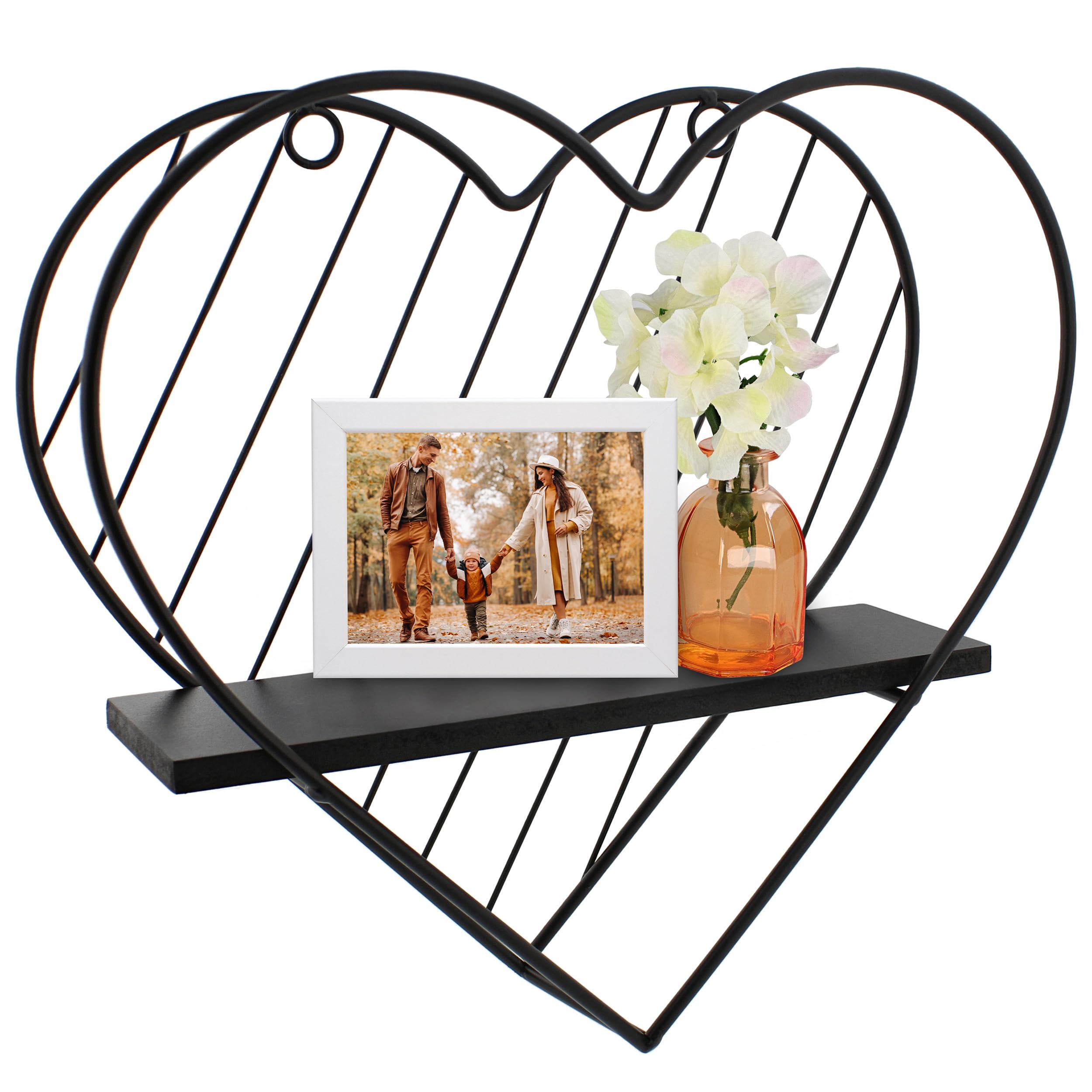Metal Floating Shelf with Heart Design - Rustic Wall Mounted Shelf for Kitchen, Bathroom, Living Room | Perfect for Displaying Food, Collectibles, Home Decor & More