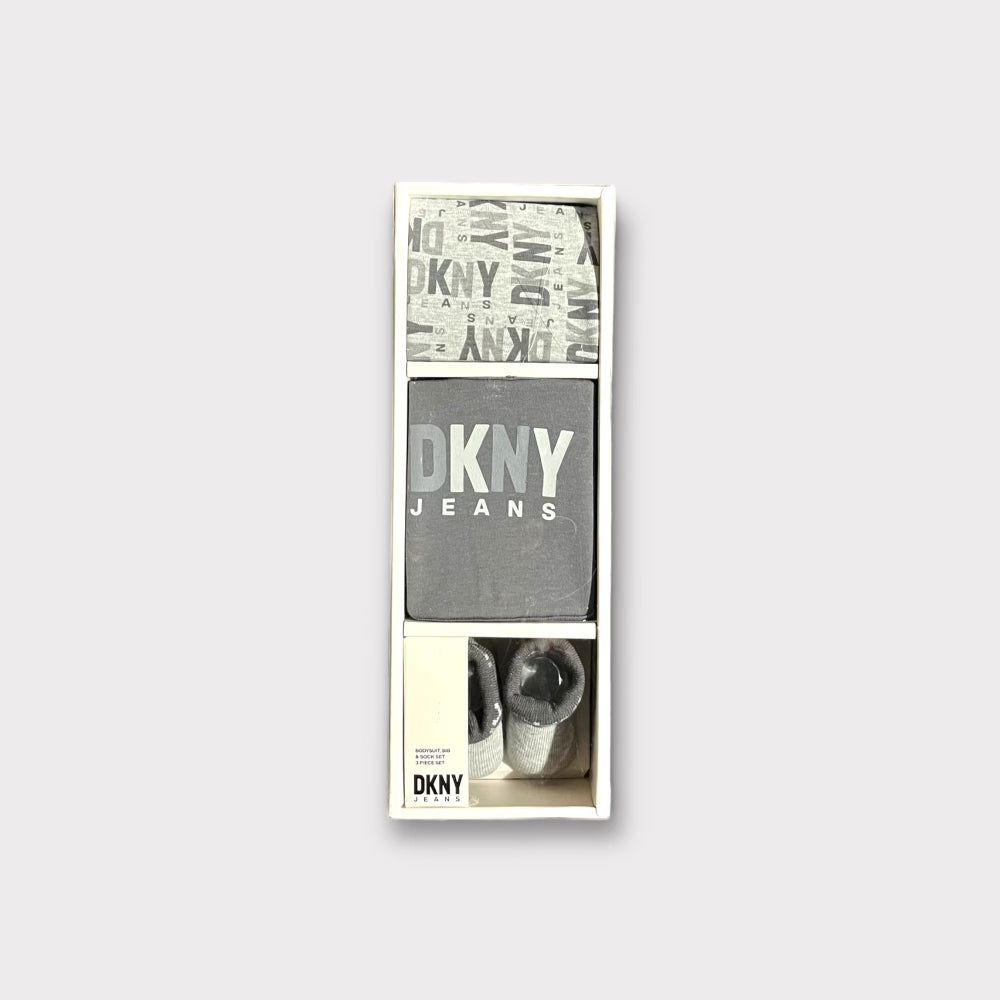 DKNY 3-Piece Baby Gift Set - Soft Cotton Bodysuit, Pants & Hat Outfit for Newborns | Perfect for Photo Shoots, Christenings & First Outings