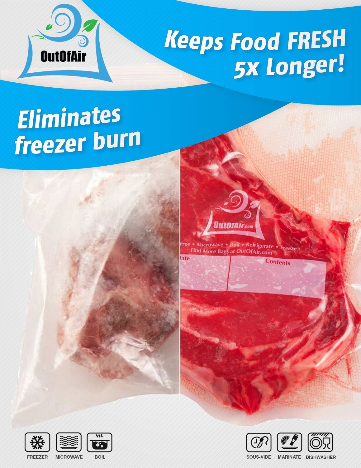OutOfAir 100 Pack Gallon Vacuum Sealer Bags (11