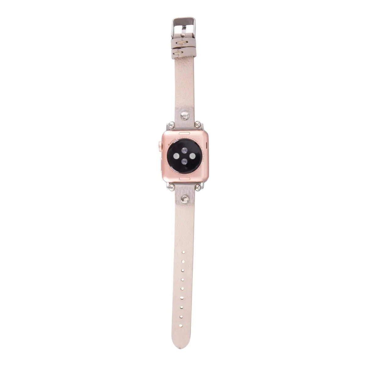 Slim Beige Leather Apple Watch Band with Silver Rivet - Stylish & Comfortable Replacement Strap for Work, Gym & Everyday Wear