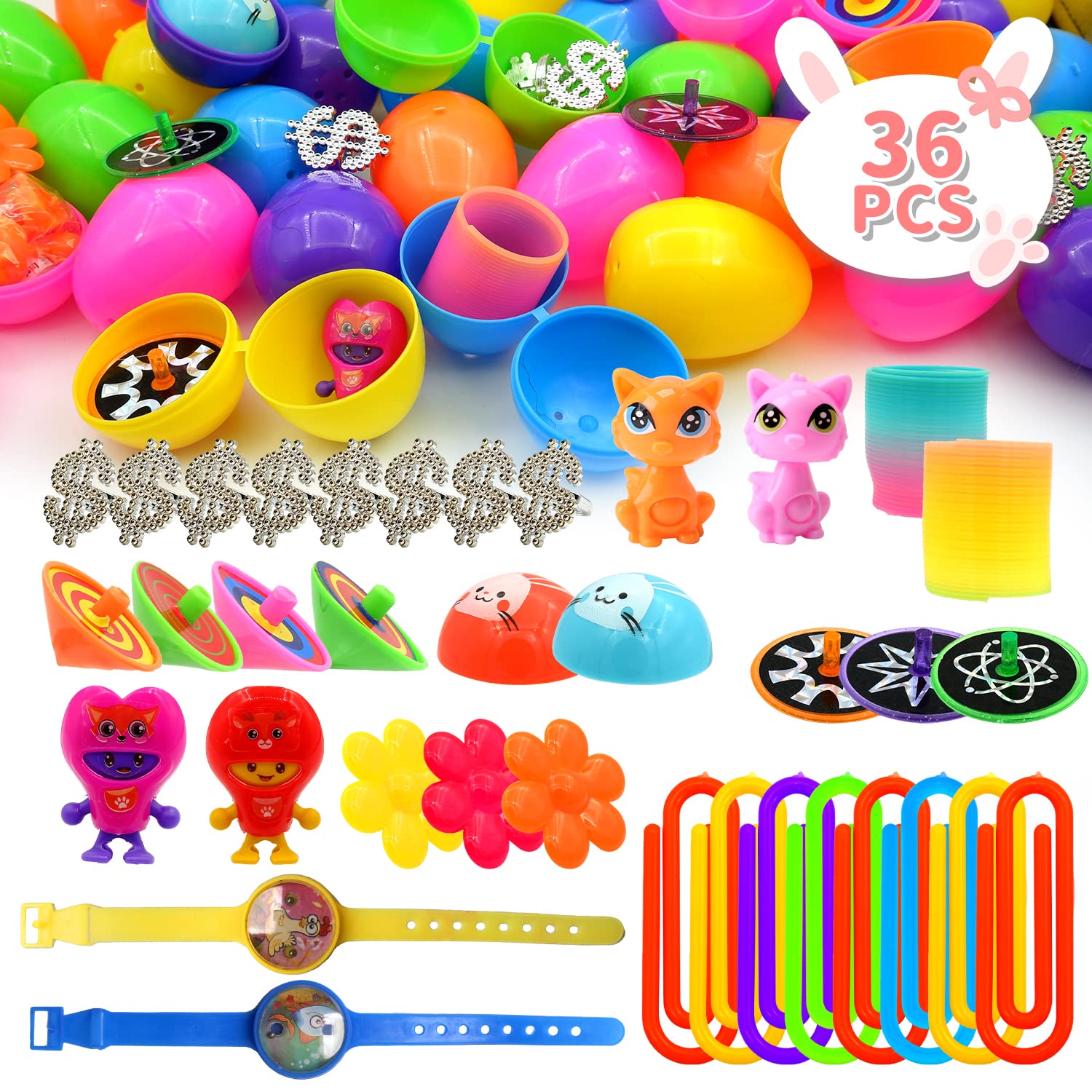 36PCS Easter Basket Stuffers for Boys & Girls - Fillable Plastic Easter Eggs with Mini Toys Inside - Perfect for Easter Egg Hunts & Party Favors