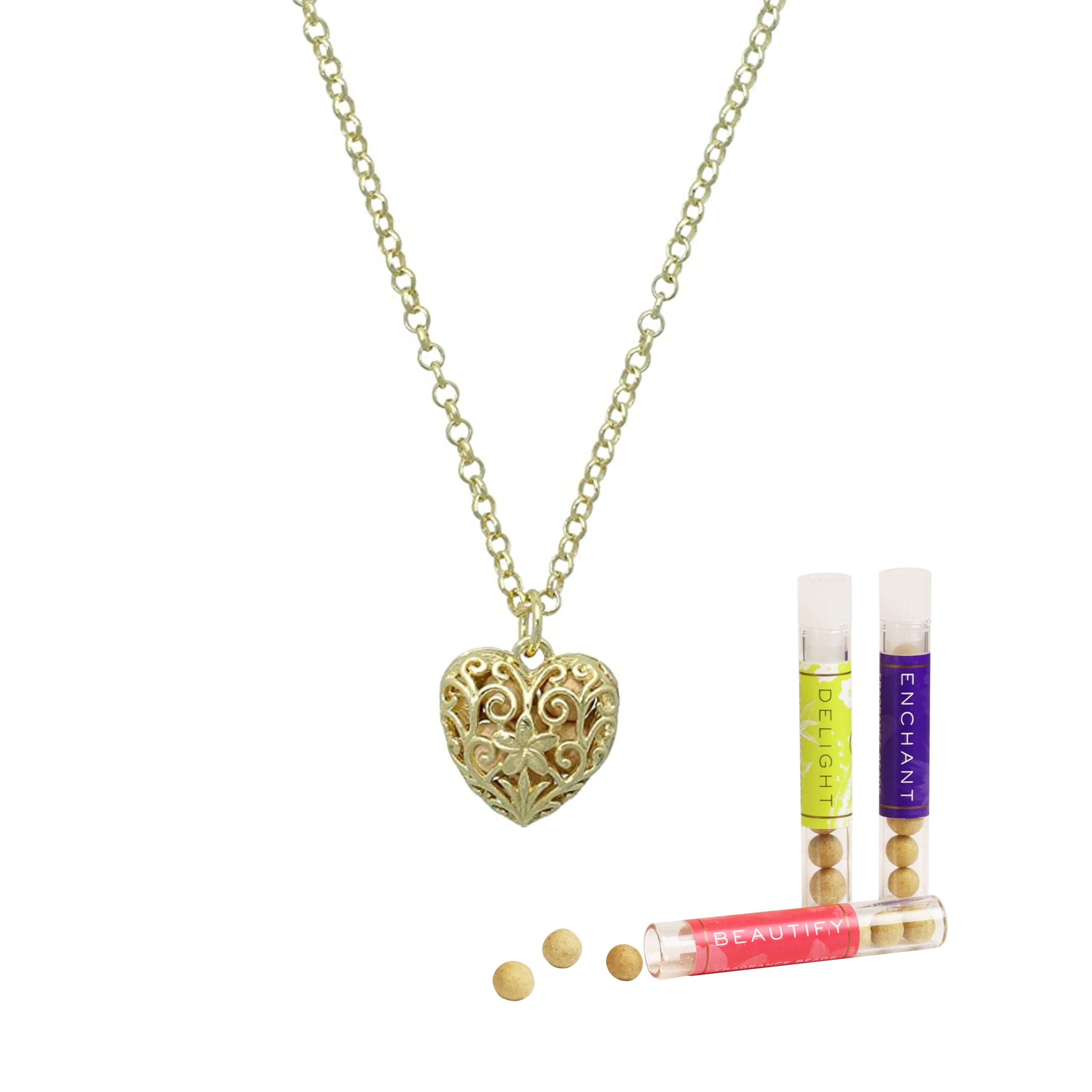 Lisa Hoffman Fragrance Necklace for Women - Heart Charm Perfume Jewelry with Scented Beads, 30 Inch Rolo Chain Necklace | Elegant Gift for Her, Date Night & Special Occasions