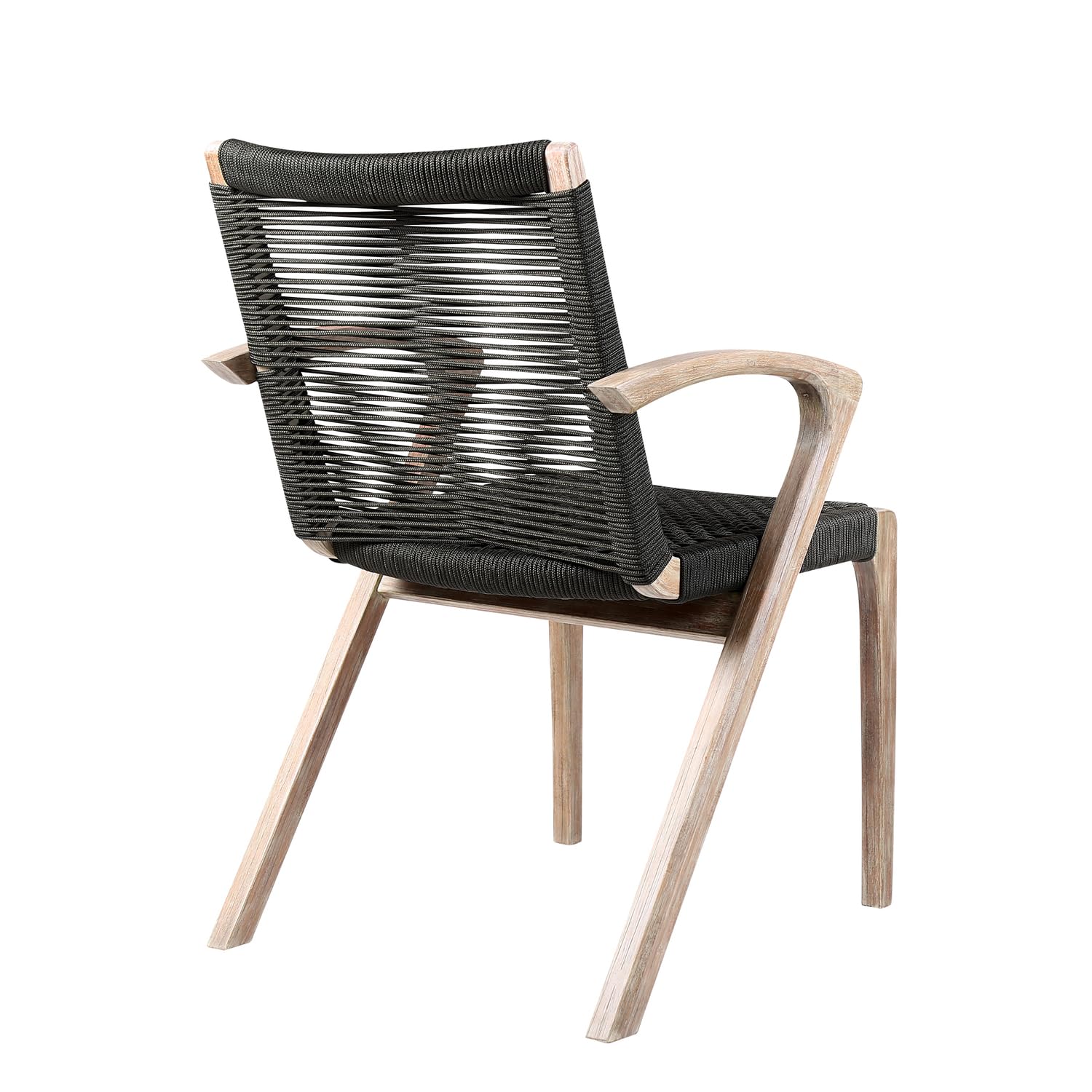 ARMEN LIVING Brielle Outdoor Patio Charcoal Rope Arm Chairs (Set of 2) - Teak Finish Weather-Resistant Lounge Chairs for Garden, Poolside & Backyard Relaxation