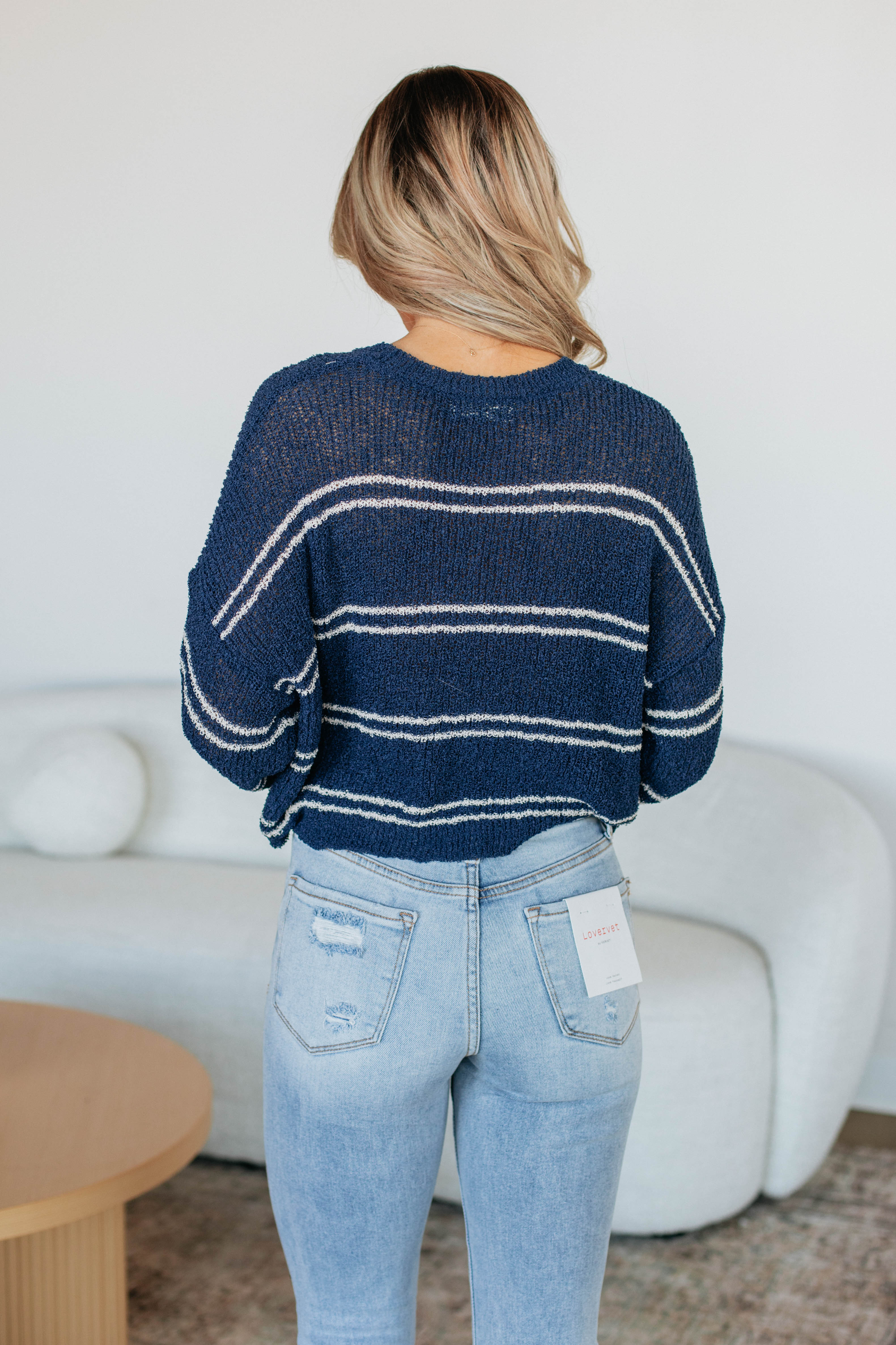 Geralyn Striped Sweater for Women - Navy Blue & White Knit Pullover | Cozy Casual Wear for Fall & Winter