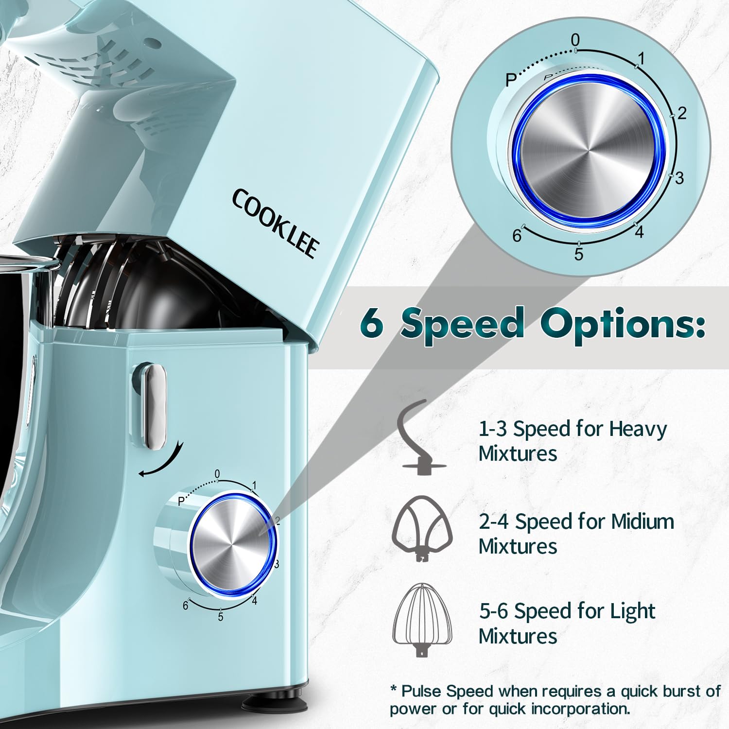 COOKLEE 9.5 Qt 660W Stand Mixer - Powerful Electric Kitchen Mixer with Dishwasher-Safe Attachments (Dough Hook, Flat Beater, Wire Whip & Pouring Shield) - Perfect for Baking Cakes, Cookies, Bread & Dough - Ideal for Home Bakers & Cooking Enthusiasts