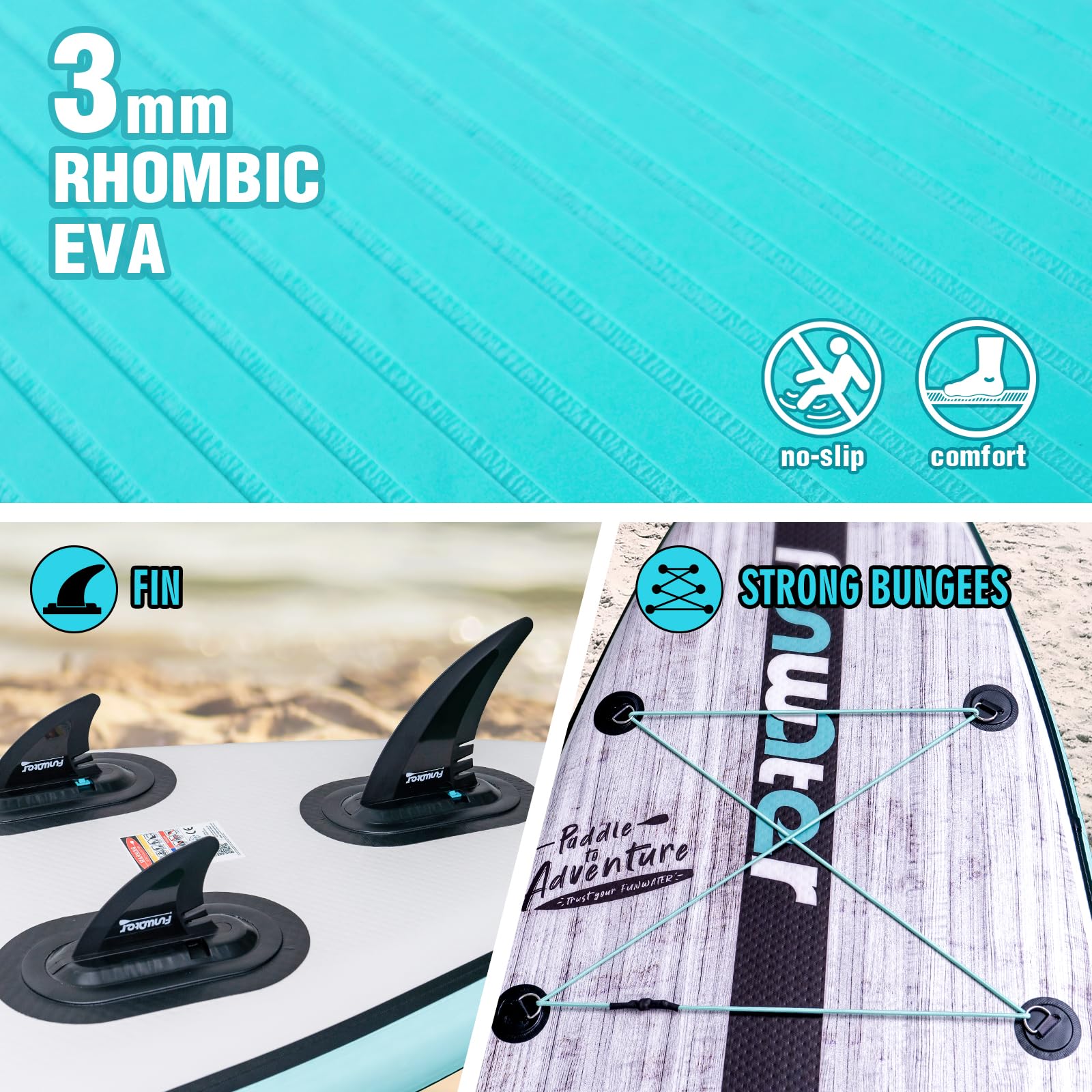 FunWater Inflatable Stand Up Paddle Board - Ultra-Light SUP with Full Accessories Kit (Adjustable Paddle, Pump, Backpack, Leash & Waterproof Phone Case) for Lakes, Rivers & Ocean Paddling Adventures