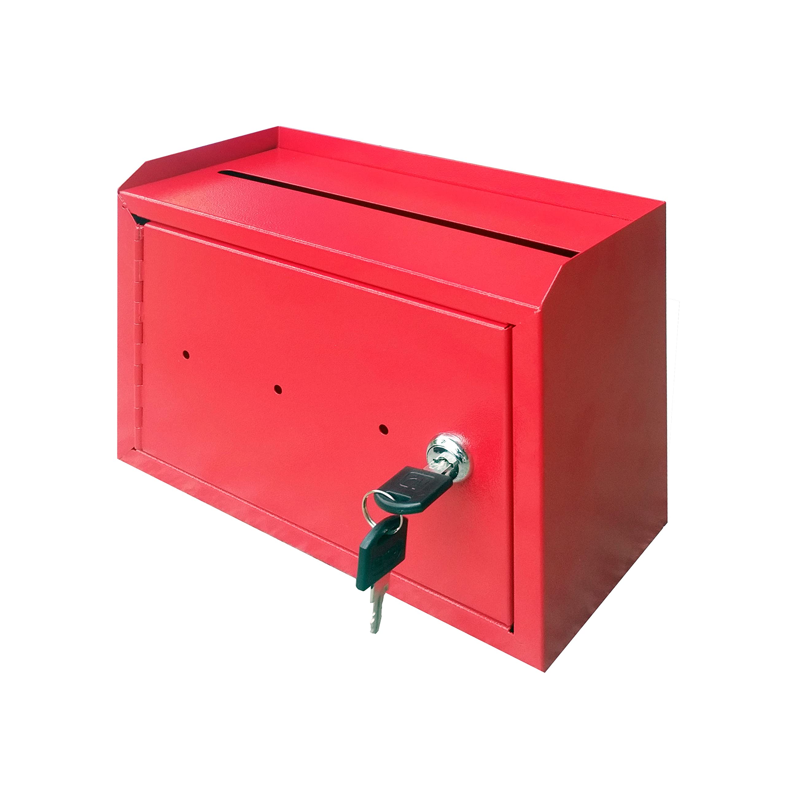 FixtureDisplays® Wall Mount Cash Box with Lock - Secure Desktop Donation Box for Fundraising, Mail & Suggestion Collection (Red) - Perfect for Churches, Schools, and Small Businesses