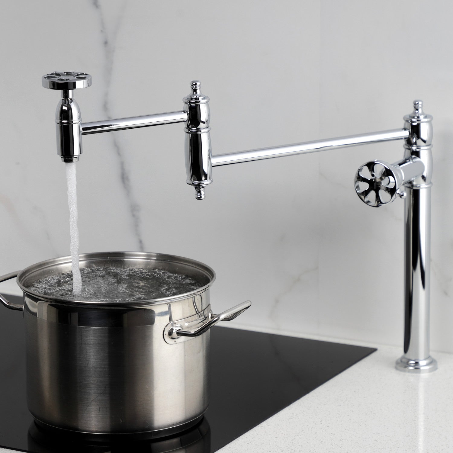 Belknap KS3701RX Two Handle Deck Mount Pot Filler Faucet - Polished Chrome Finish - Ideal for Kitchen Sink, Stove & Cooking Area