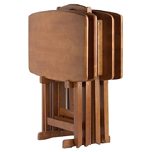 Modern 5-Piece Teak Brown Wooden Nesting Coffee Tables with Storage Stand, 25.5